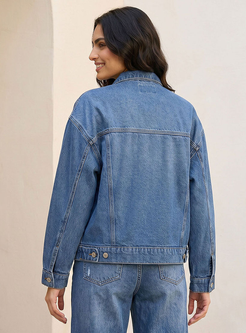 Splash Denim Denim Trucker Jacket with Chest Pockets-women-winterwear-coatsandjackets-jackets-image-4