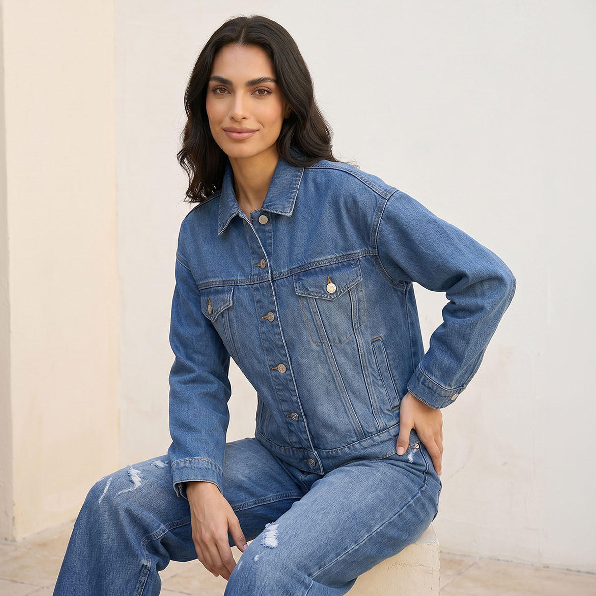 Splash Denim Denim Trucker Jacket with Chest Pockets-women-winterwear-coatsandjackets-jackets-image-5