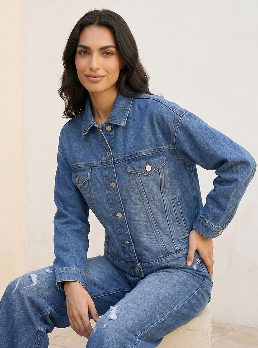 Splash Denim Denim Trucker Jacket with Chest Pockets-women-winterwear-coatsandjackets-jackets-image-5