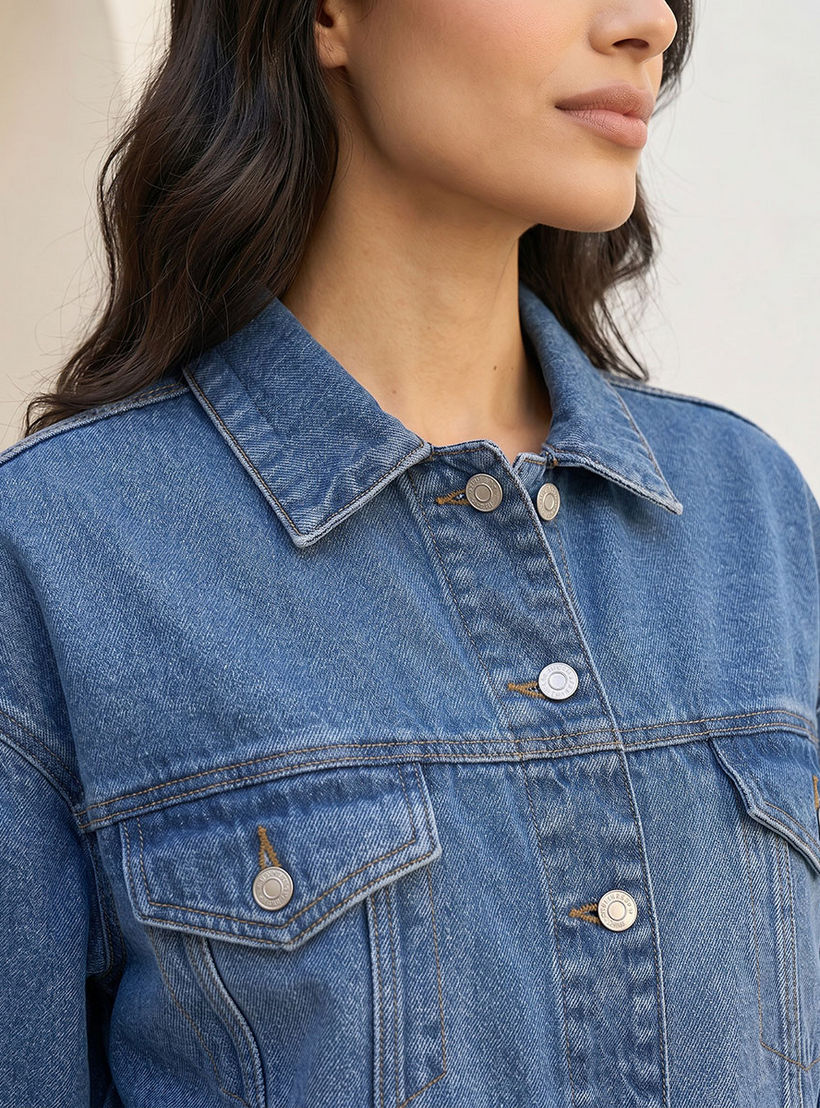 Splash Denim Denim Trucker Jacket with Chest Pockets-women-winterwear-coatsandjackets-jackets-image-6