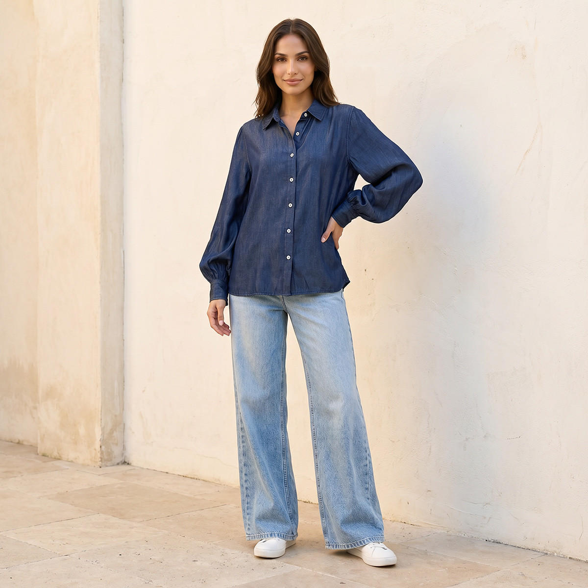 Splash Denim Lyocell Shirt Bishop Sleeves-women-clothing-shirtsandblouses-shirts-image-3