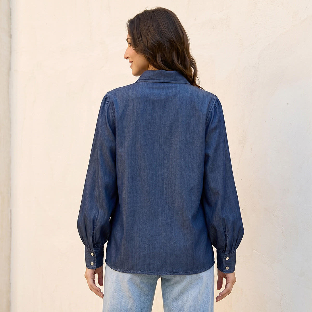 Splash Denim Lyocell Shirt Bishop Sleeves-women-clothing-shirtsandblouses-shirts-image-4