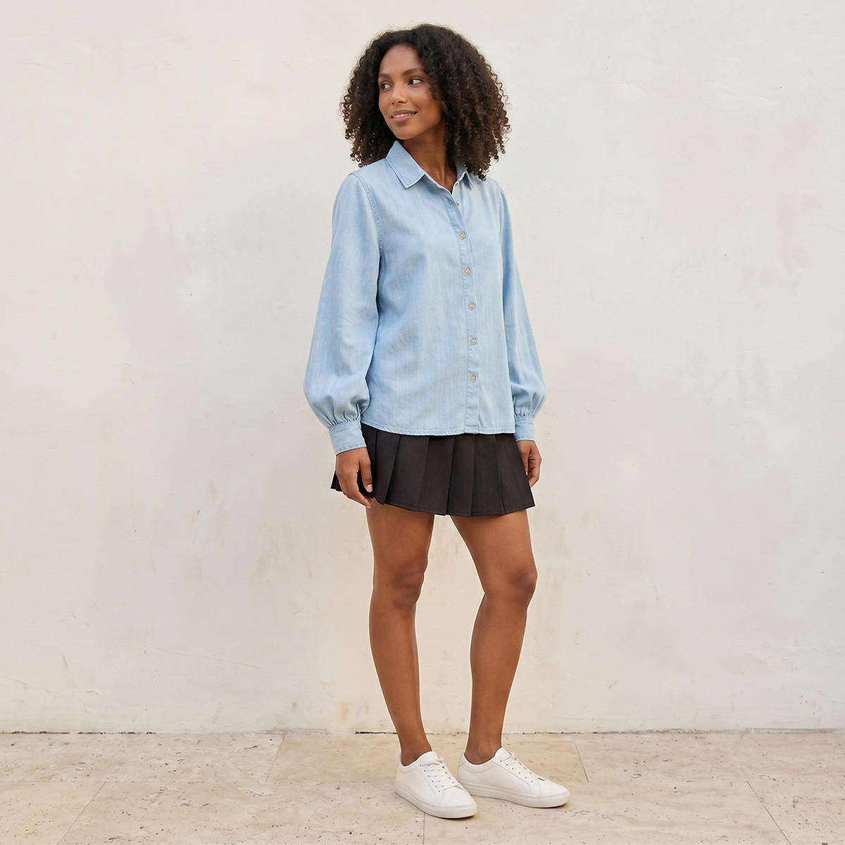 Splash Denim Lyocell Shirt Bishop Sleeves-women-clothing-shirtsandblouses-shirts-image-3
