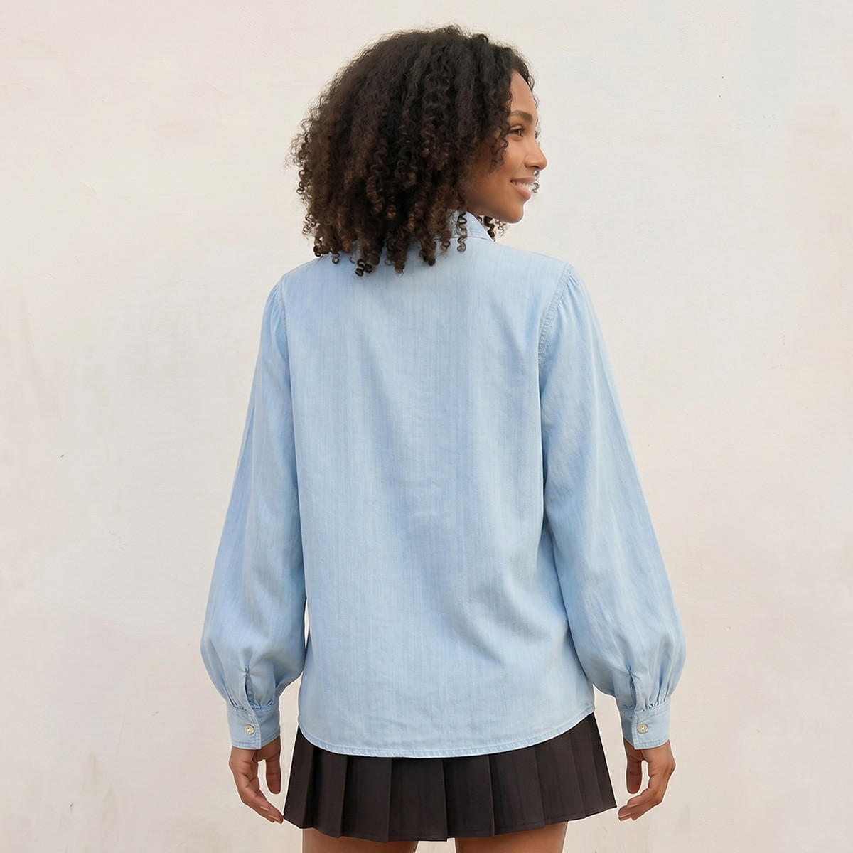 Splash Denim Lyocell Shirt Bishop Sleeves-women-clothing-shirtsandblouses-shirts-image-4
