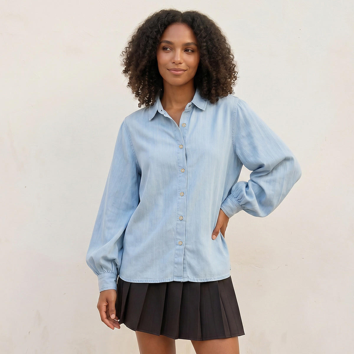 Splash Denim Lyocell Shirt Bishop Sleeves-women-clothing-shirtsandblouses-shirts-image-5