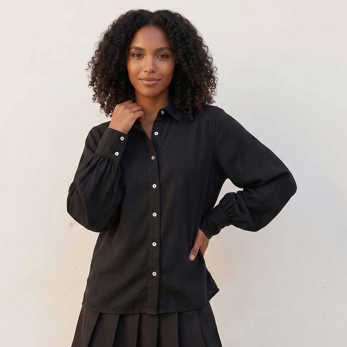 Splash Denim Lyocell Shirt Bishop Sleeves-women-clothing-shirtsandblouses-shirts-image-1