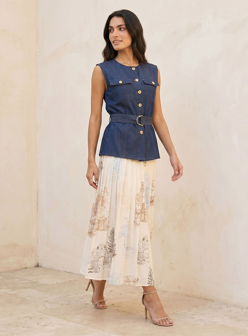 Splash Denim Cotton Top with Belt-women-clothing-shirtsandblouses-blouses-image-3