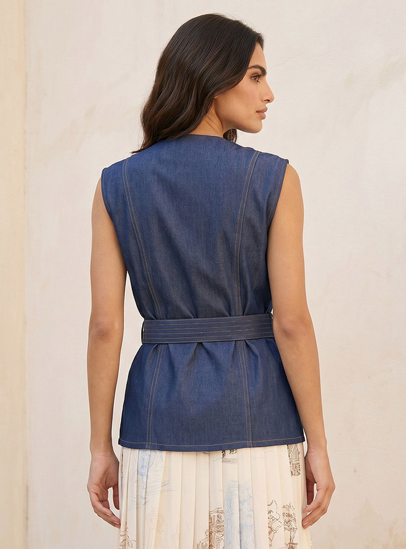 Splash Denim Cotton Top with Belt-women-clothing-shirtsandblouses-blouses-image-4