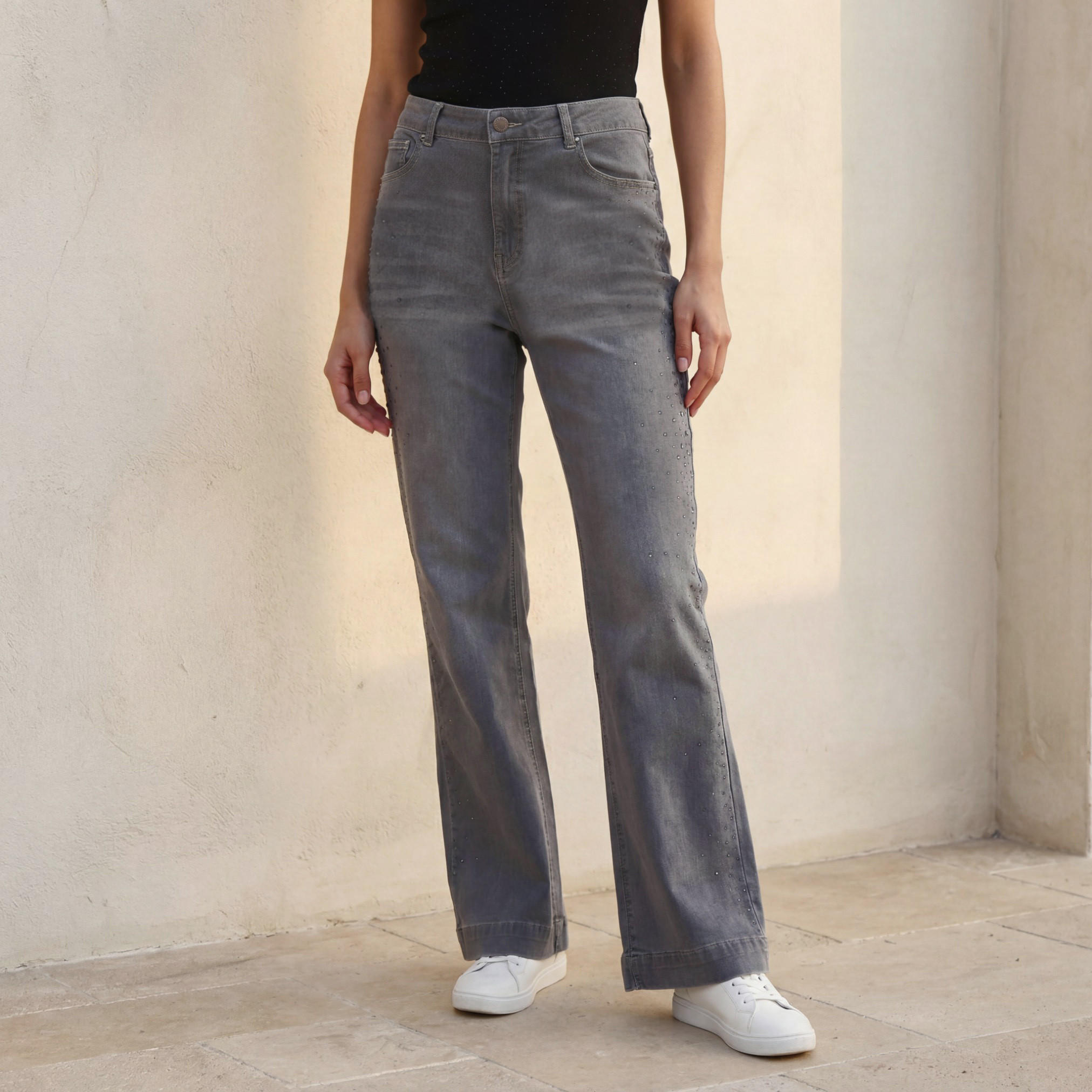 Splash Denim Flared Embellished Jeans-women-clothing-bottoms-jeans-image-1