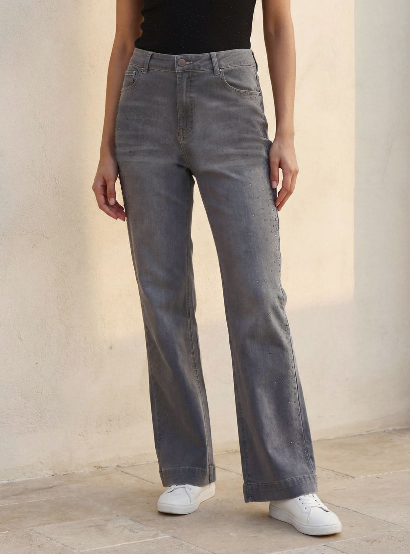 Splash Denim Flared Embellished Jeans-women-clothing-bottoms-jeans-image-1