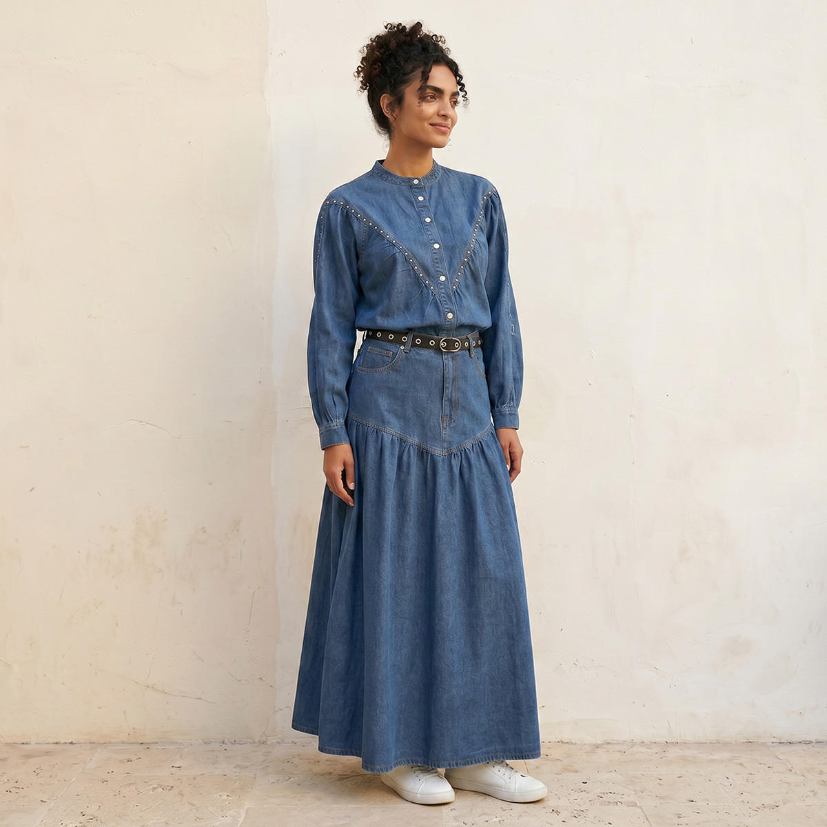 توب دنيم قطني بياقة ماندارين من سبلاش-women-clothing-shirtsandblouses-shirts-image-3
