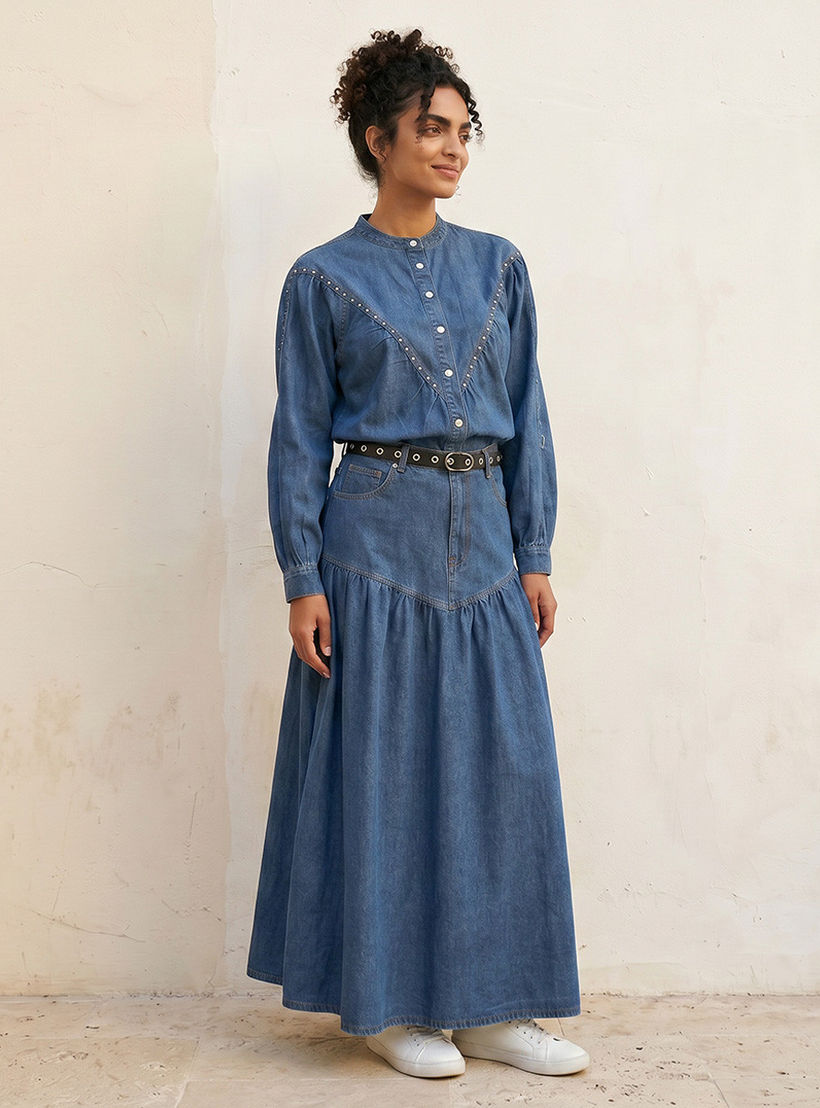 توب دنيم قطني بياقة ماندارين من سبلاش-women-clothing-shirtsandblouses-shirts-image-3