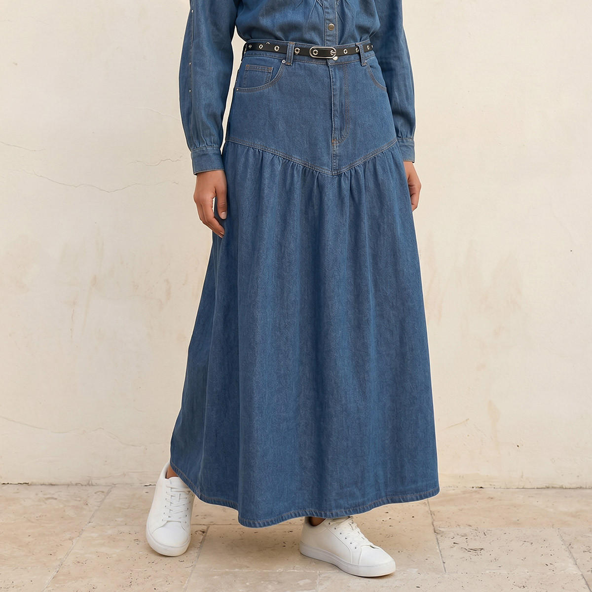 تنورة ماكسي بحزام مدمج من سبلاش دينم-women-clothing-skirts-image-1