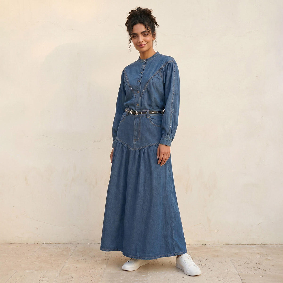 تنورة ماكسي بحزام مدمج من سبلاش دينم-women-clothing-skirts-image-3