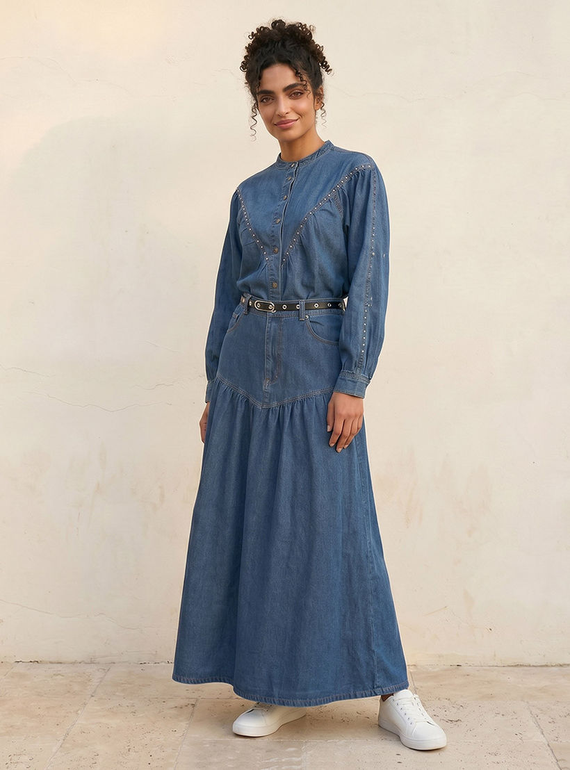 تنورة ماكسي بحزام مدمج من سبلاش دينم-women-clothing-skirts-image-3