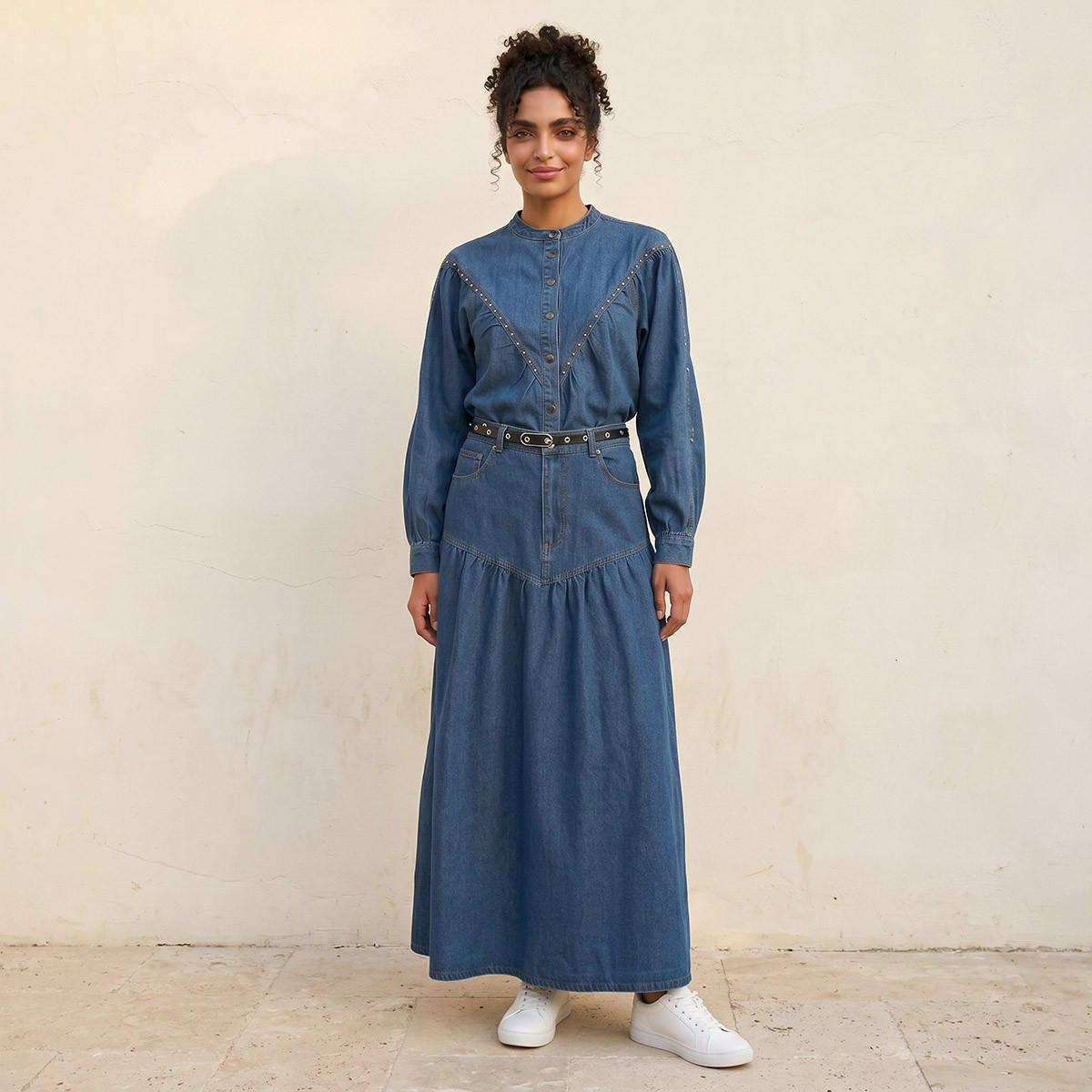 تنورة ماكسي بحزام مدمج من سبلاش دينم-women-clothing-skirts-image-5