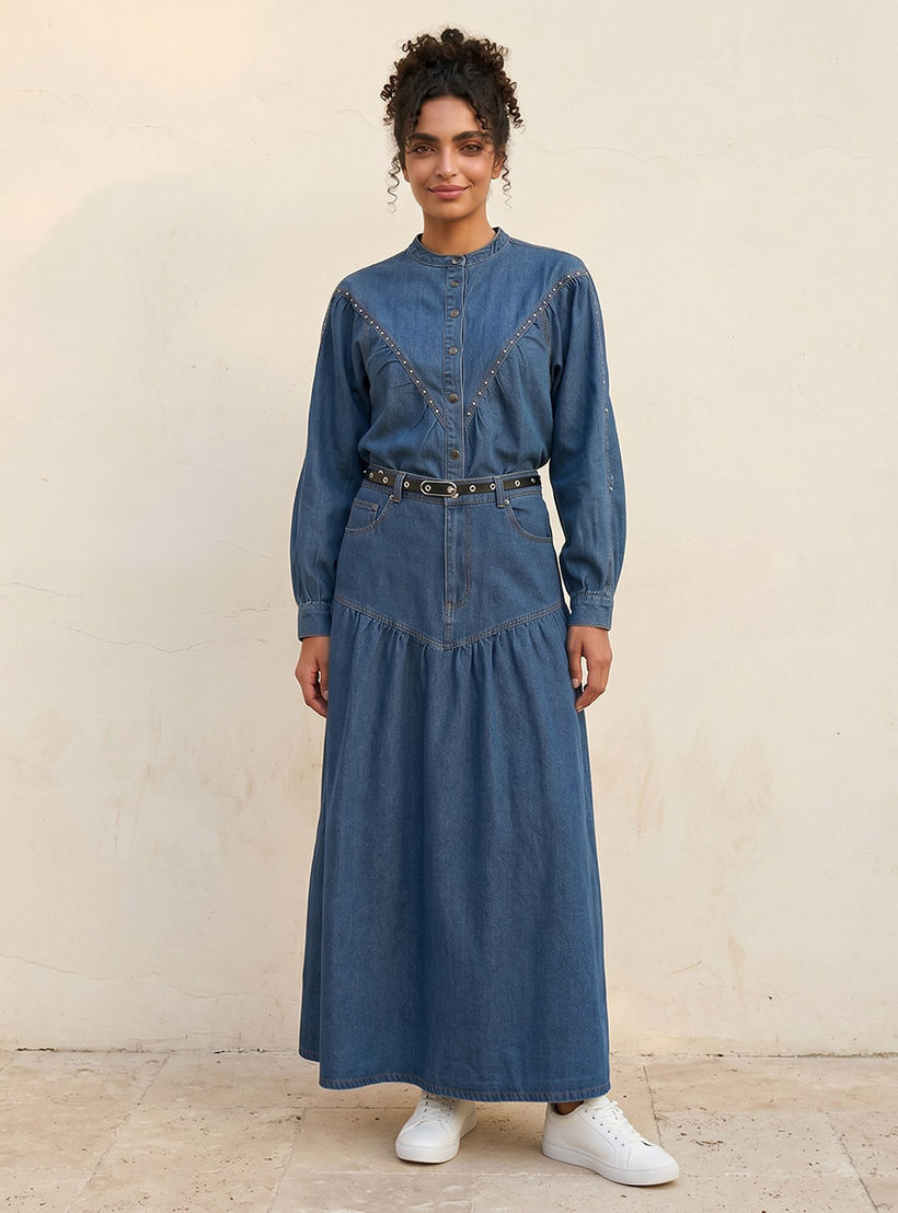 تنورة ماكسي بحزام مدمج من سبلاش دينم-women-clothing-skirts-image-5