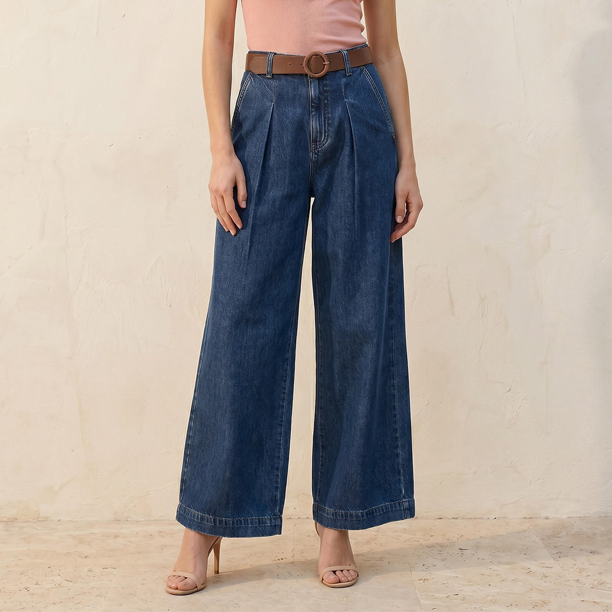 Splash Denim Wide Leg Flexi Waist Jeans with Belt-women-clothing-bottoms-jeans-image-1