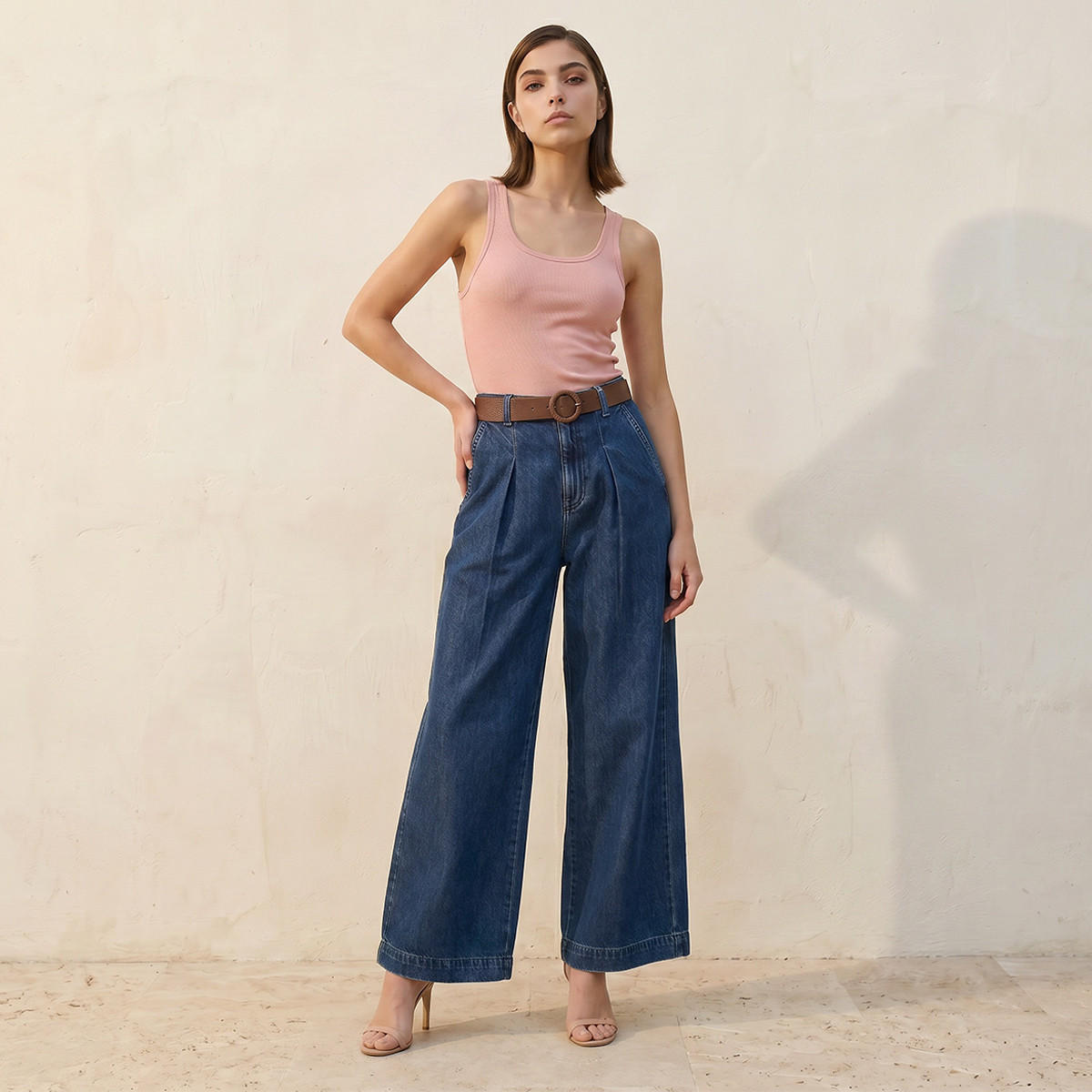 Splash Denim Wide Leg Flexi Waist Jeans with Belt-women-clothing-bottoms-jeans-image-3