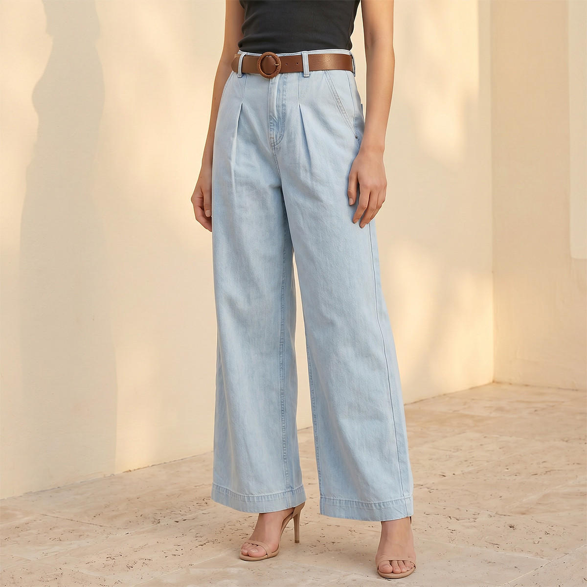 Splash Denim Wide Leg Flexi Waist Jeans with Belt-women-clothing-bottoms-jeans-image-1