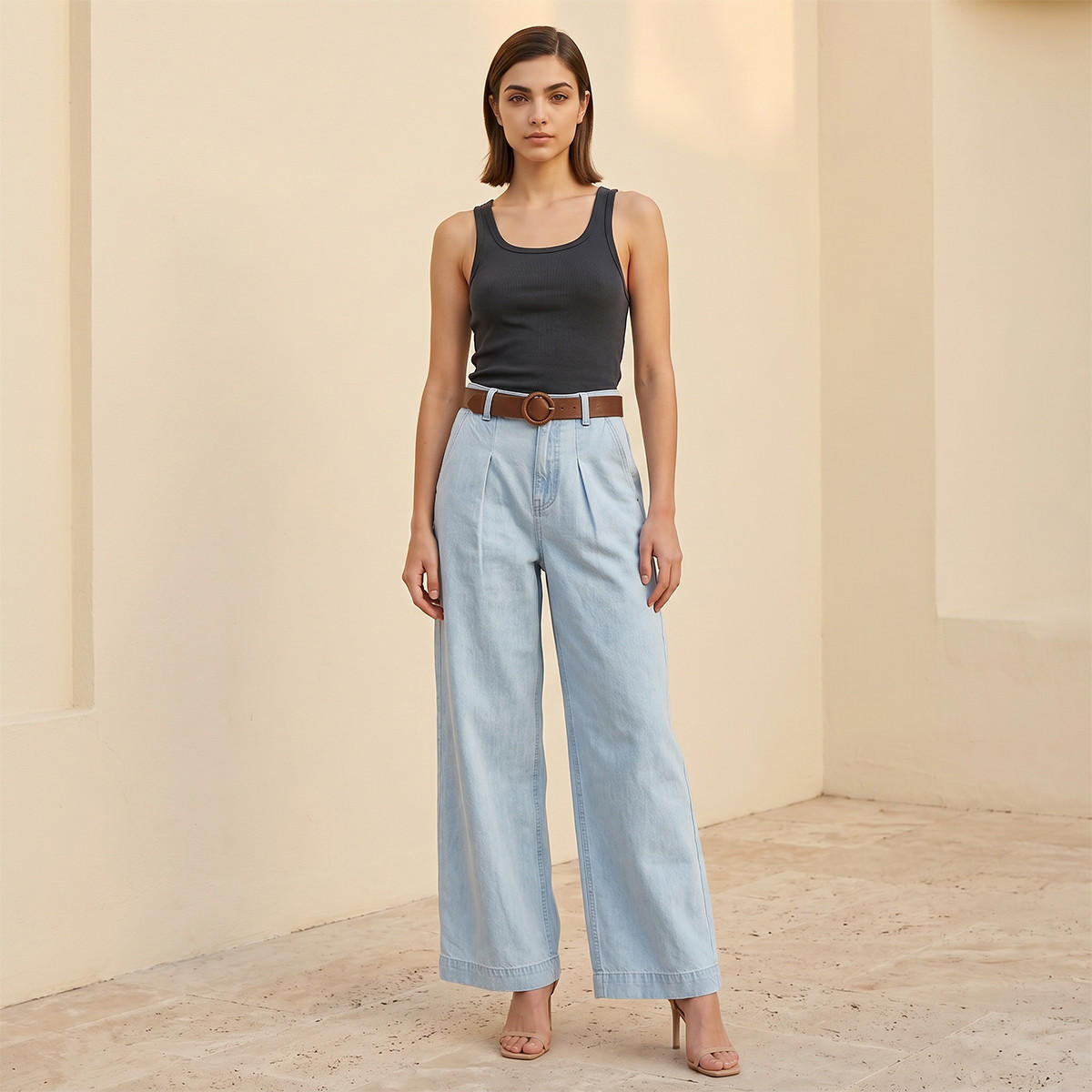 Splash Denim Wide Leg Flexi Waist Jeans with Belt-women-clothing-bottoms-jeans-image-3