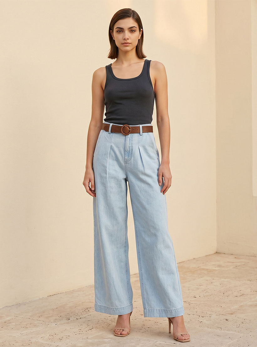 Splash Denim Wide Leg Flexi Waist Jeans with Belt-women-clothing-bottoms-jeans-image-3