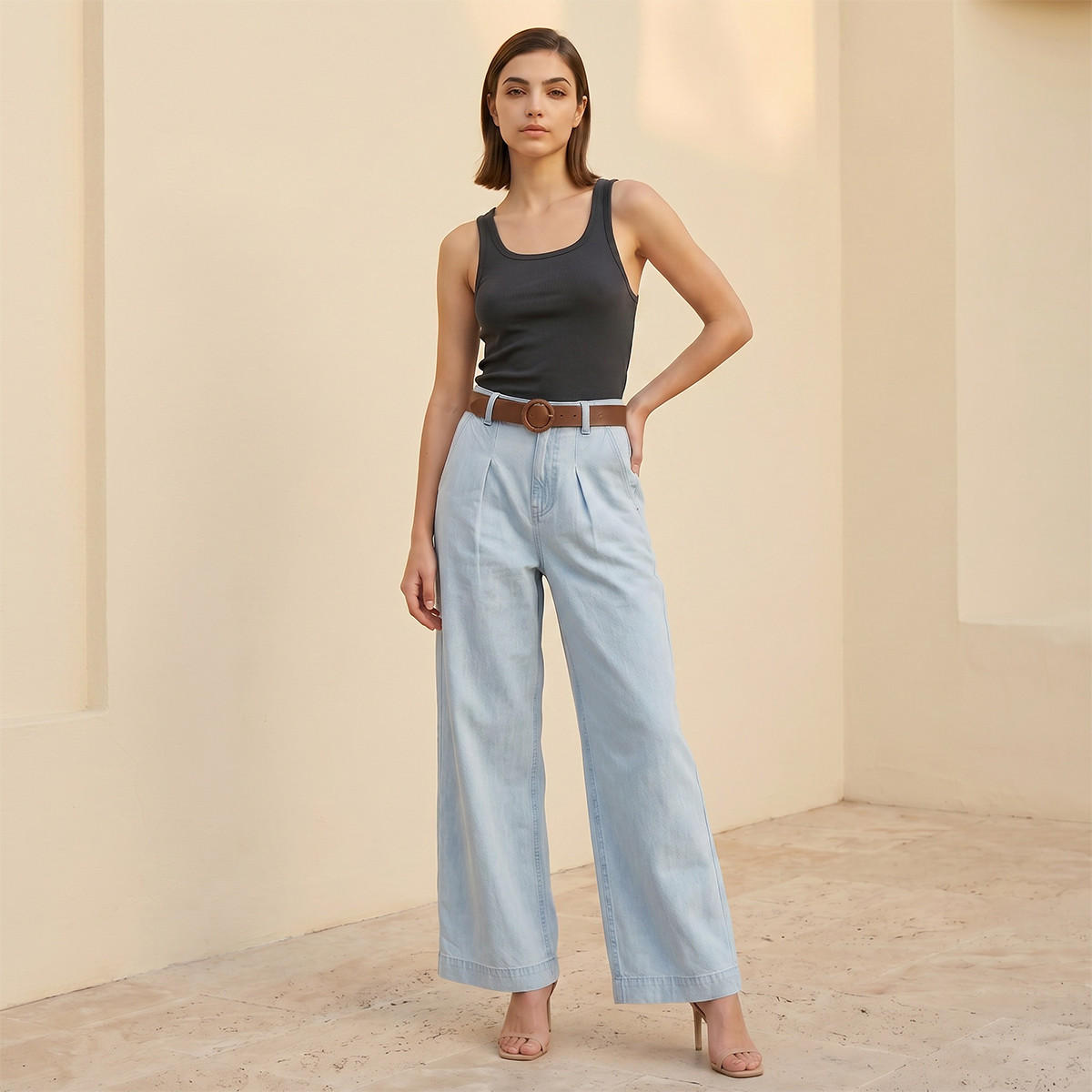 Splash Denim Wide Leg Flexi Waist Jeans with Belt-women-clothing-bottoms-jeans-image-5