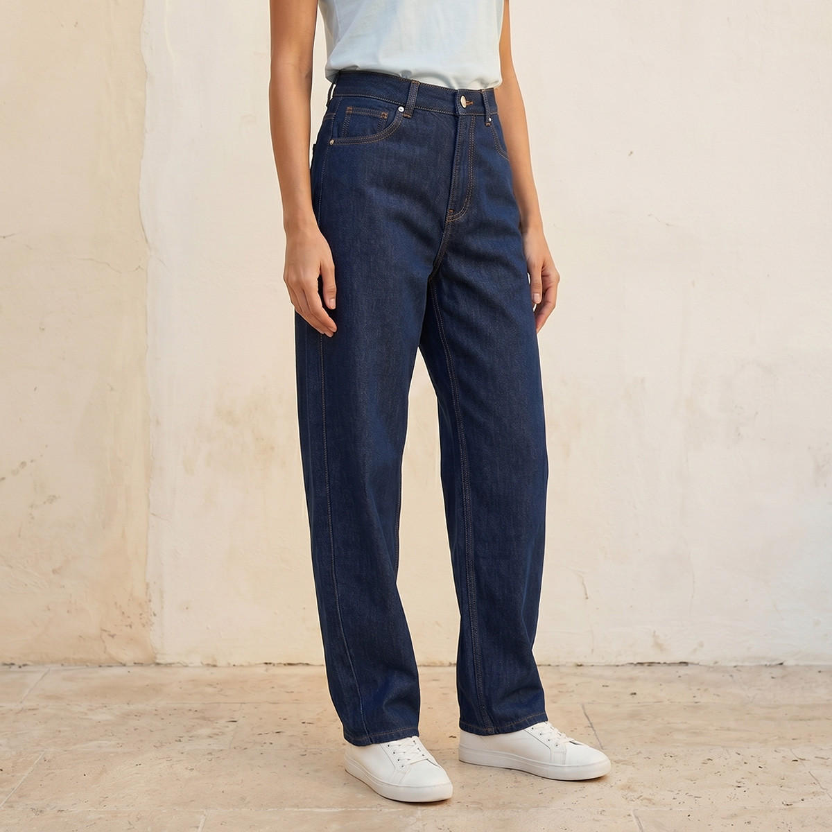Splash Denim Barrel Fit Button Closure Cotton Twisted Seam Jeans-women-clothing-bottoms-jeans-image-1