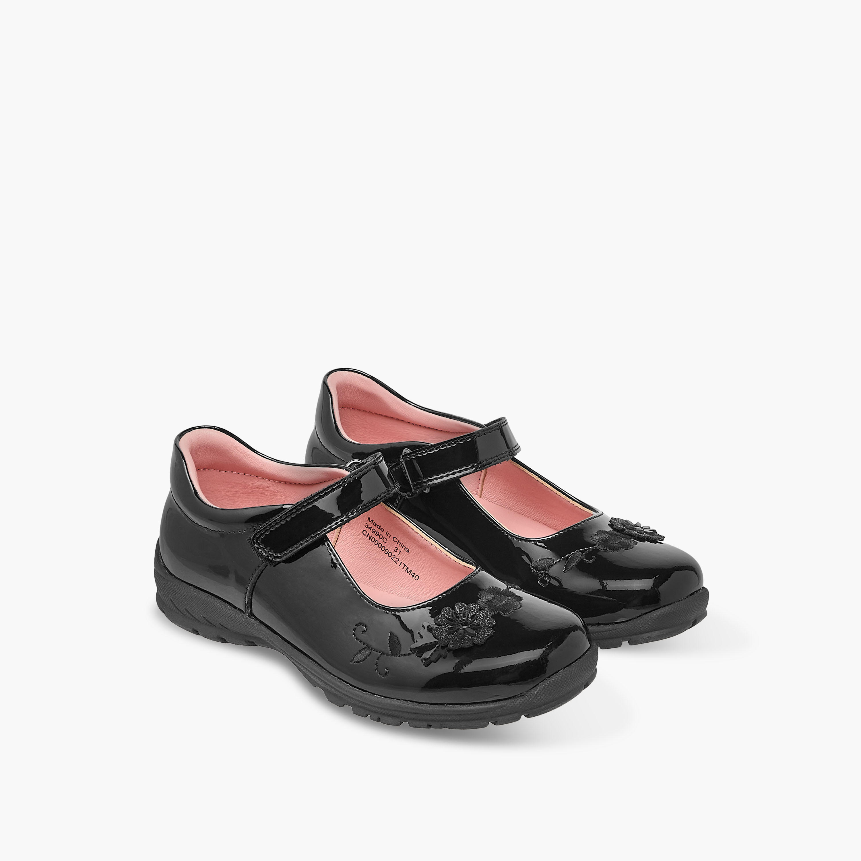 Juniors Floral Embroidered Mary Jane School Shoes with Hook and Loop Closure-girls-shoes-schoolshoes-image-1