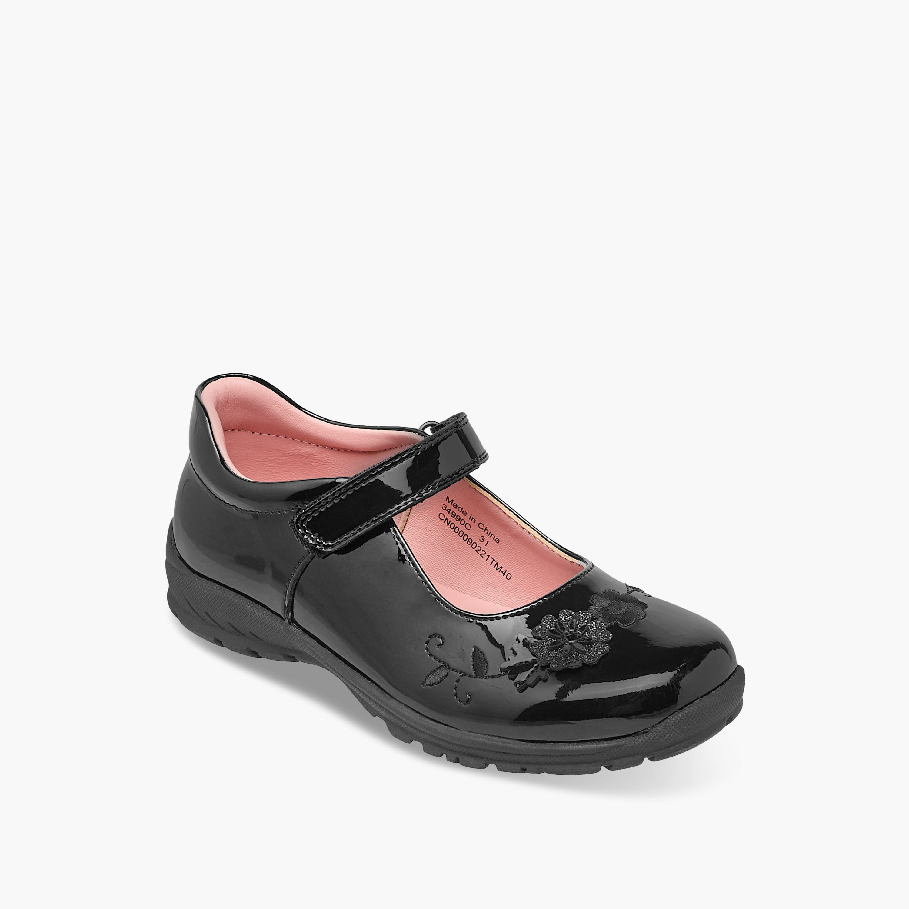 Juniors Floral Embroidered Mary Jane School Shoes with Hook and Loop Closure-girls-shoes-schoolshoes-image-2