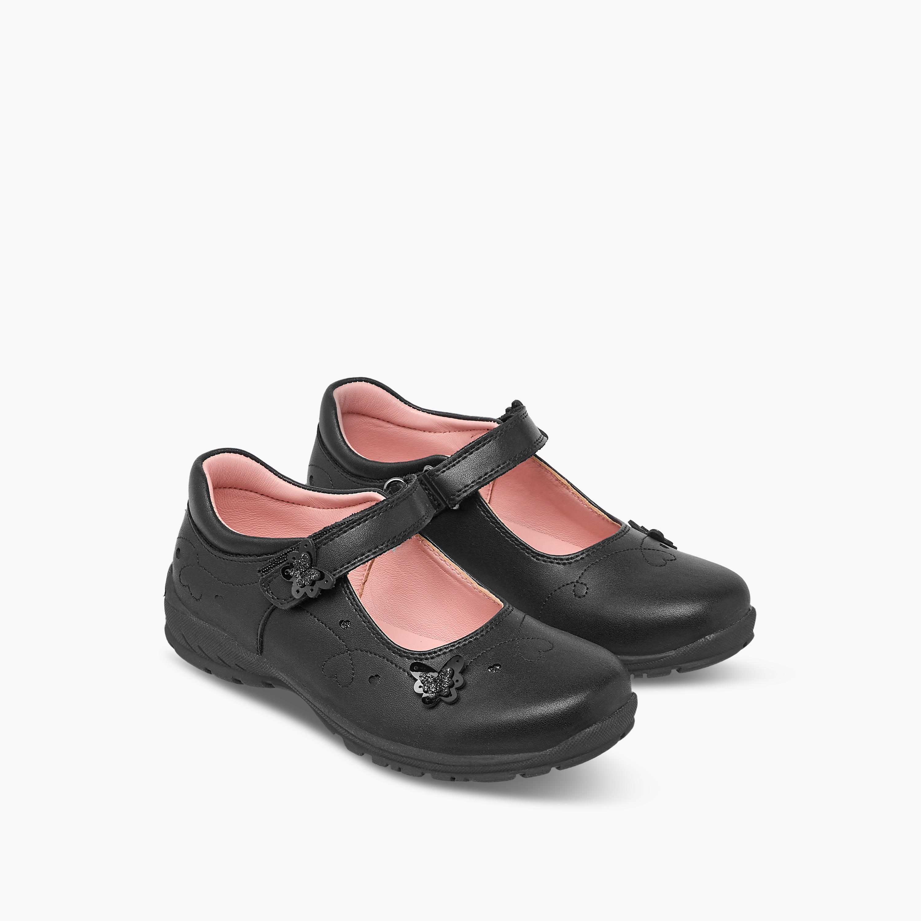 Juniors Butterfly Accent Mary Jane School Shoes with Hook and Loop Closure-girls-shoes-schoolshoes-image-1