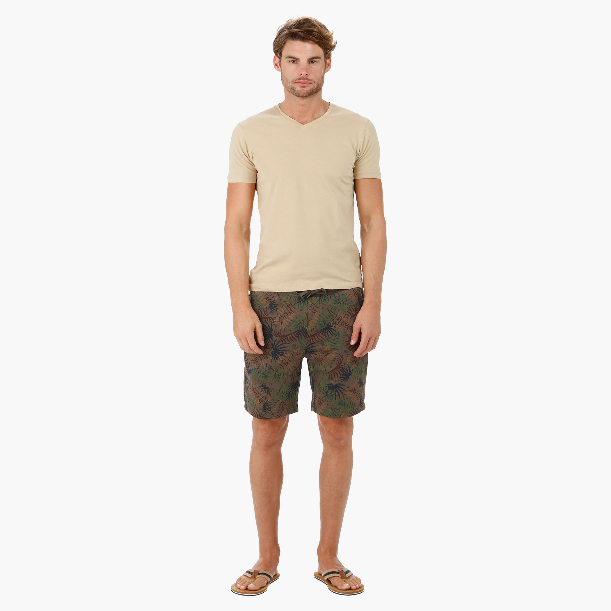 Foliage Print Knit Shorts-men-clothing-bottoms-shorts-image-1