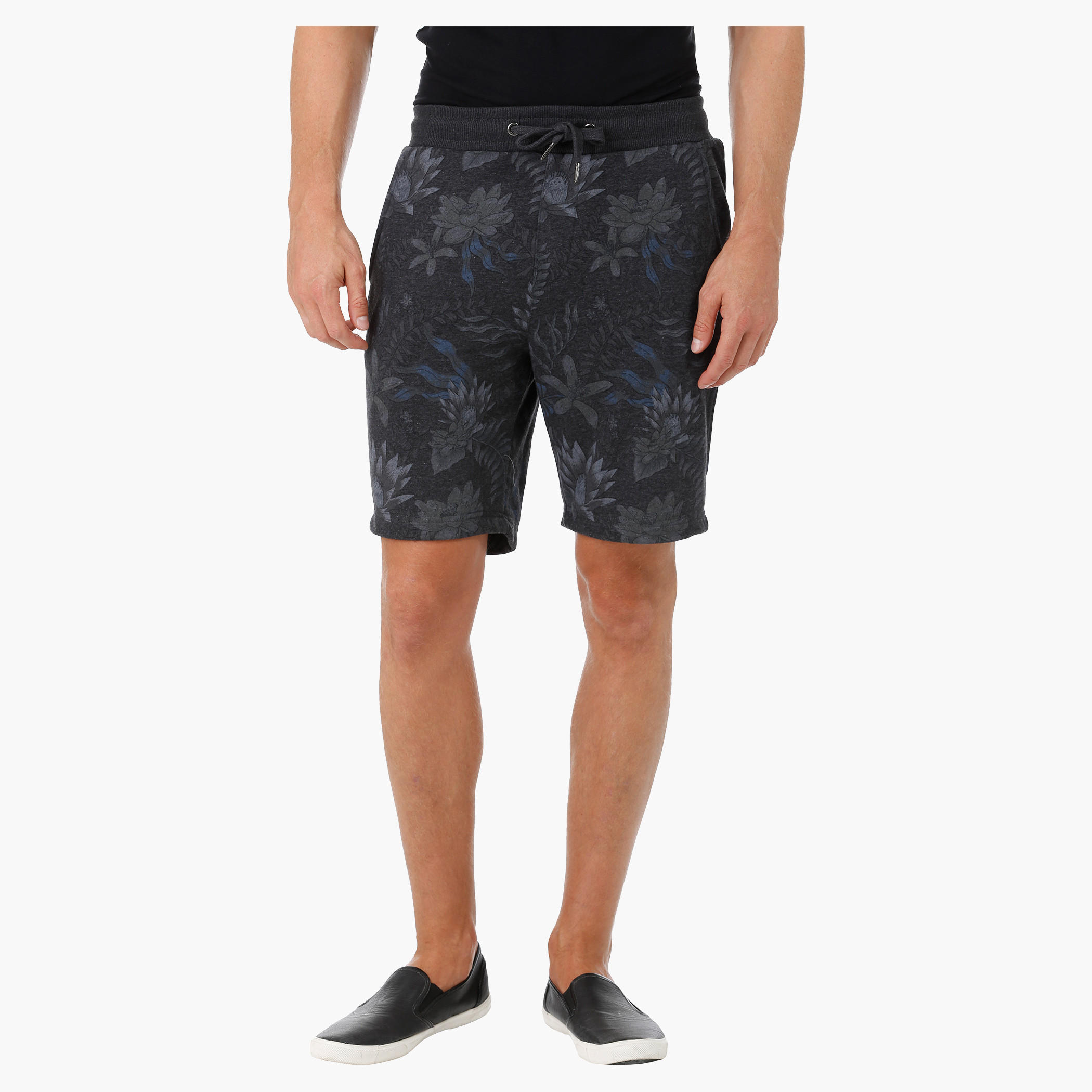 Foliage Print Knit Shorts-men-clothing-bottoms-shorts-image-1