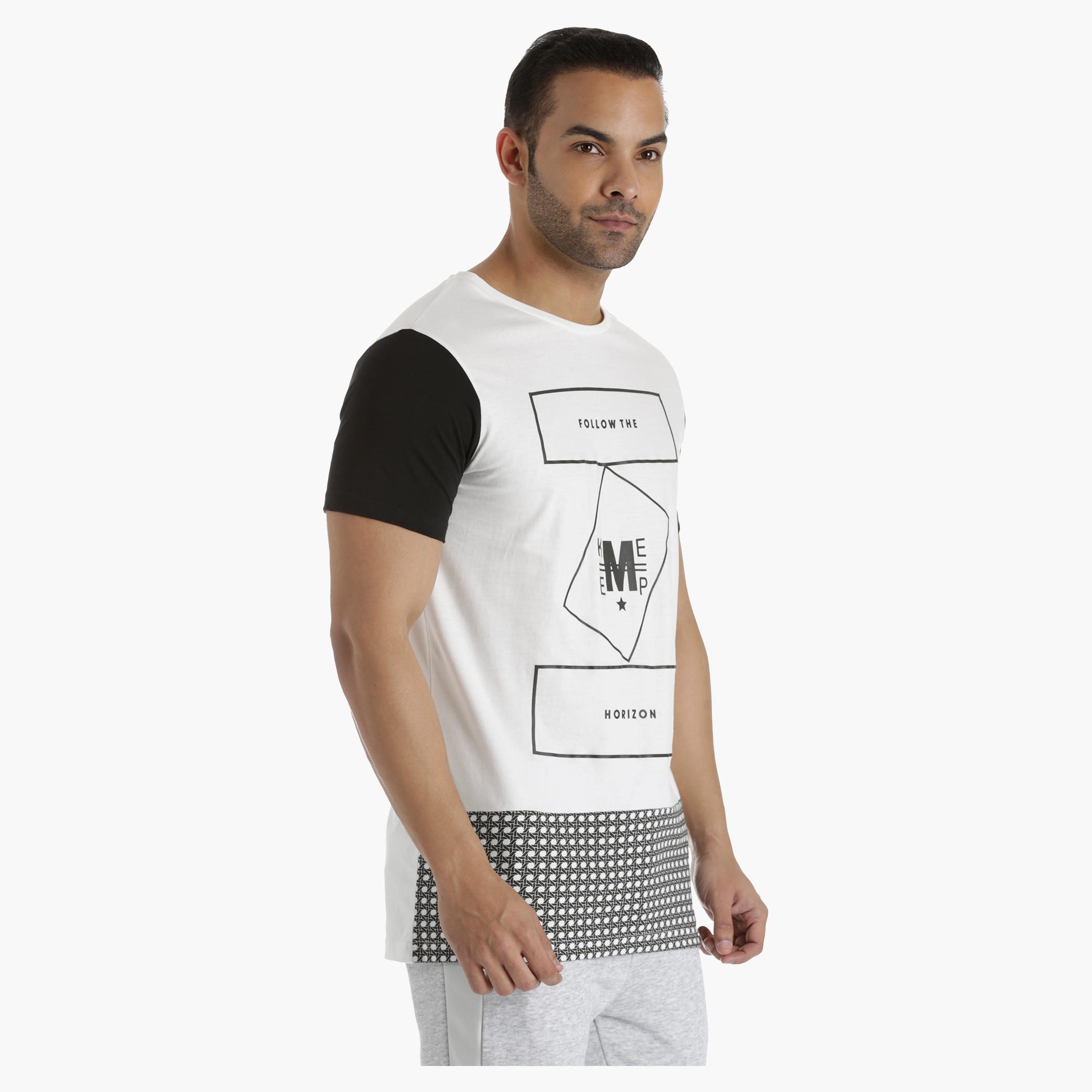Printed Cotton T-Shirt with Crew Neck and Contrast Sleeves in Regular Fit-men-clothing-tshirtsandpolos-tshirts-image-3