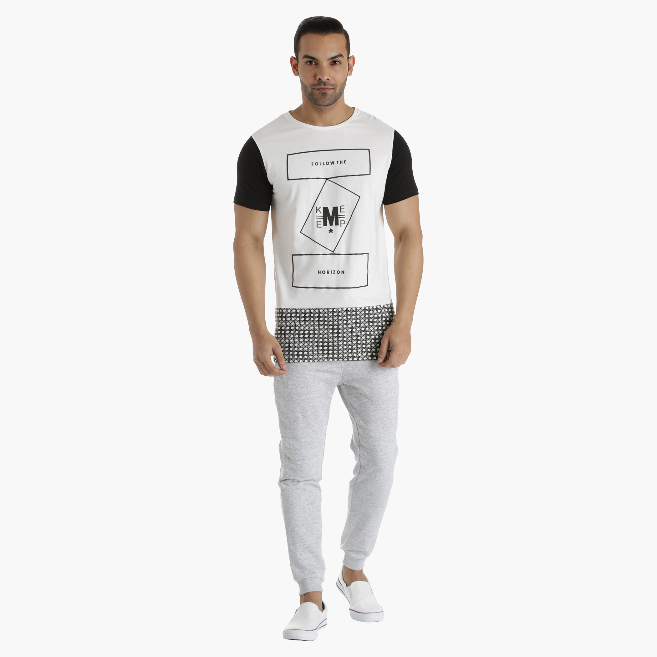 Printed Cotton T-Shirt with Crew Neck and Contrast Sleeves in Regular Fit-men-clothing-tshirtsandpolos-tshirts-image-5