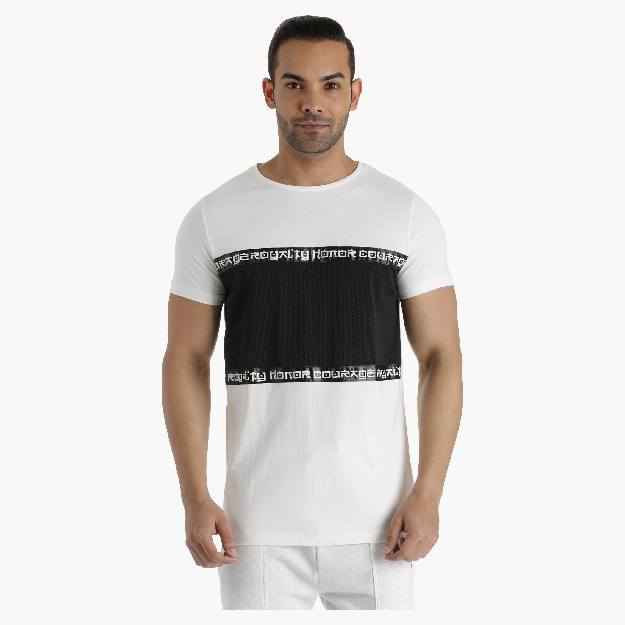 Printed Cotton T-Shirt with Crew Neck and Mesh Panel in Regular Fit-men-clothing-tshirtsandpolos-tshirts-image-1