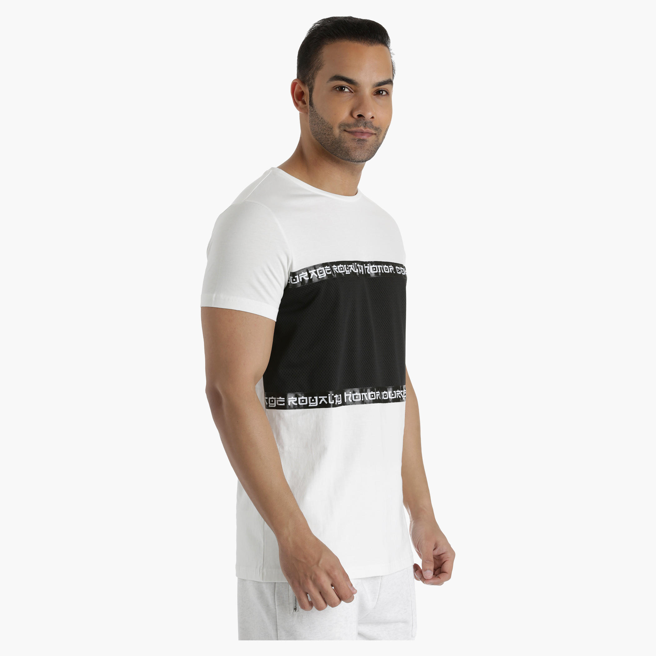 Printed Cotton T-Shirt with Crew Neck and Mesh Panel in Regular Fit-men-clothing-tshirtsandpolos-tshirts-image-3