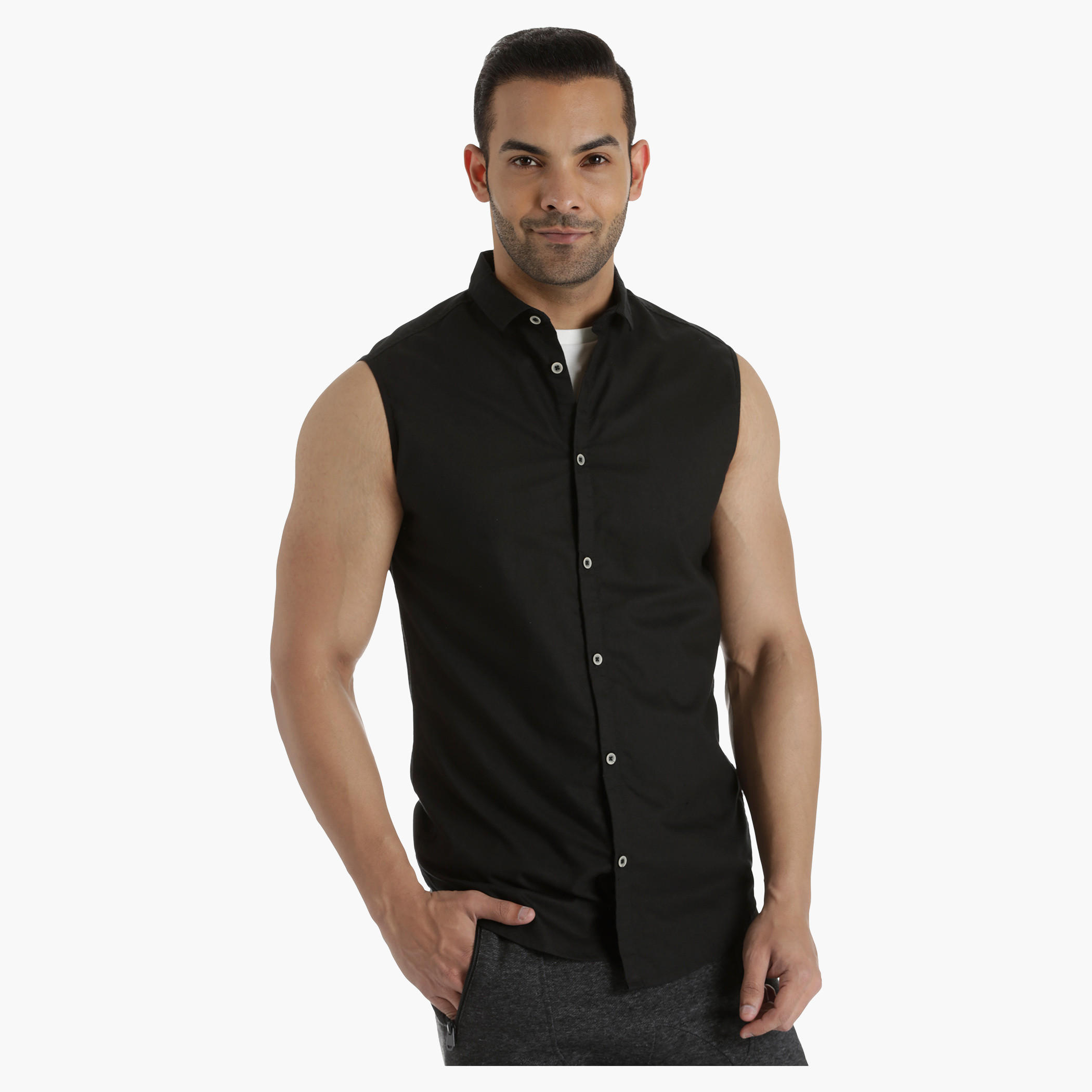 Cotton Sleeveless Shirt in Regular Fit-men-clothing-shirts-image-1