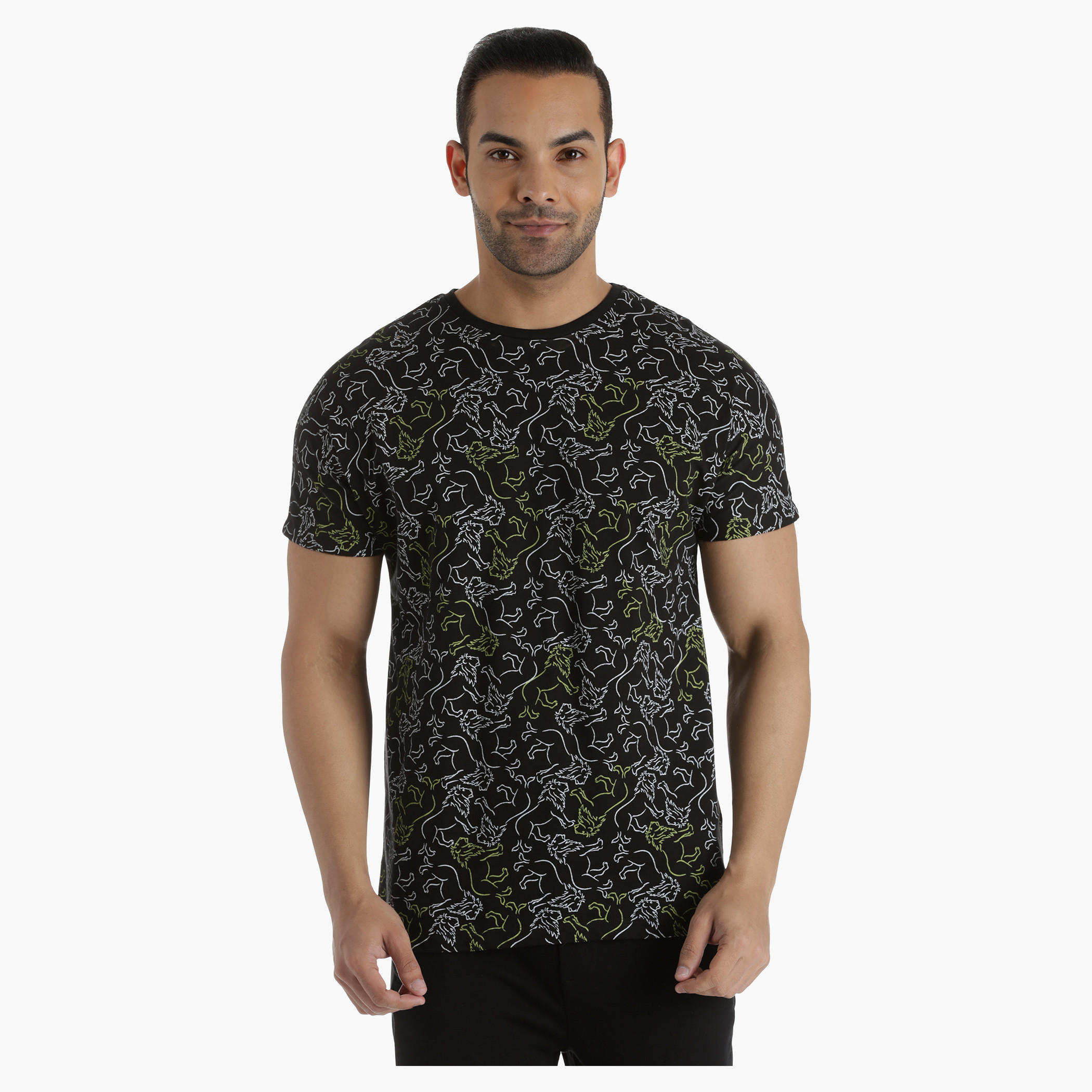 Crew Neck Cotton T-Shirt with All Over Print in Regular Fit-men-clothing-tshirtsandpolos-tshirts-image-1