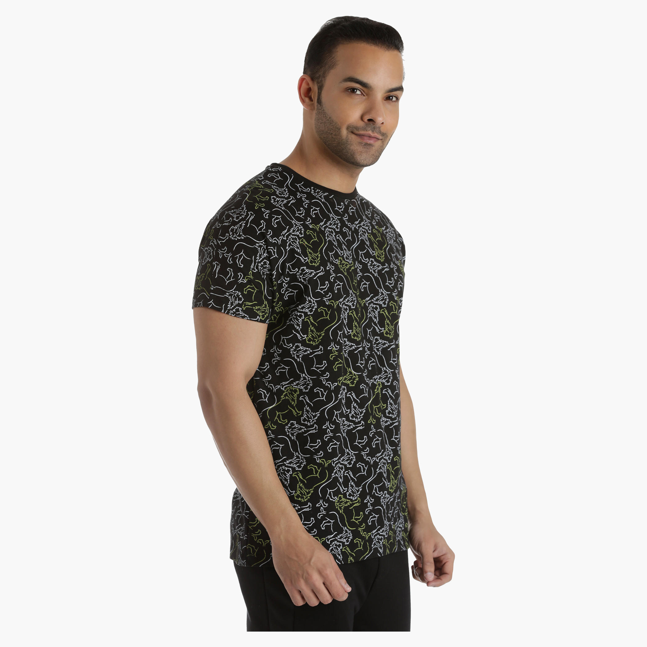 Crew Neck Cotton T-Shirt with All Over Print in Regular Fit-men-clothing-tshirtsandpolos-tshirts-image-3