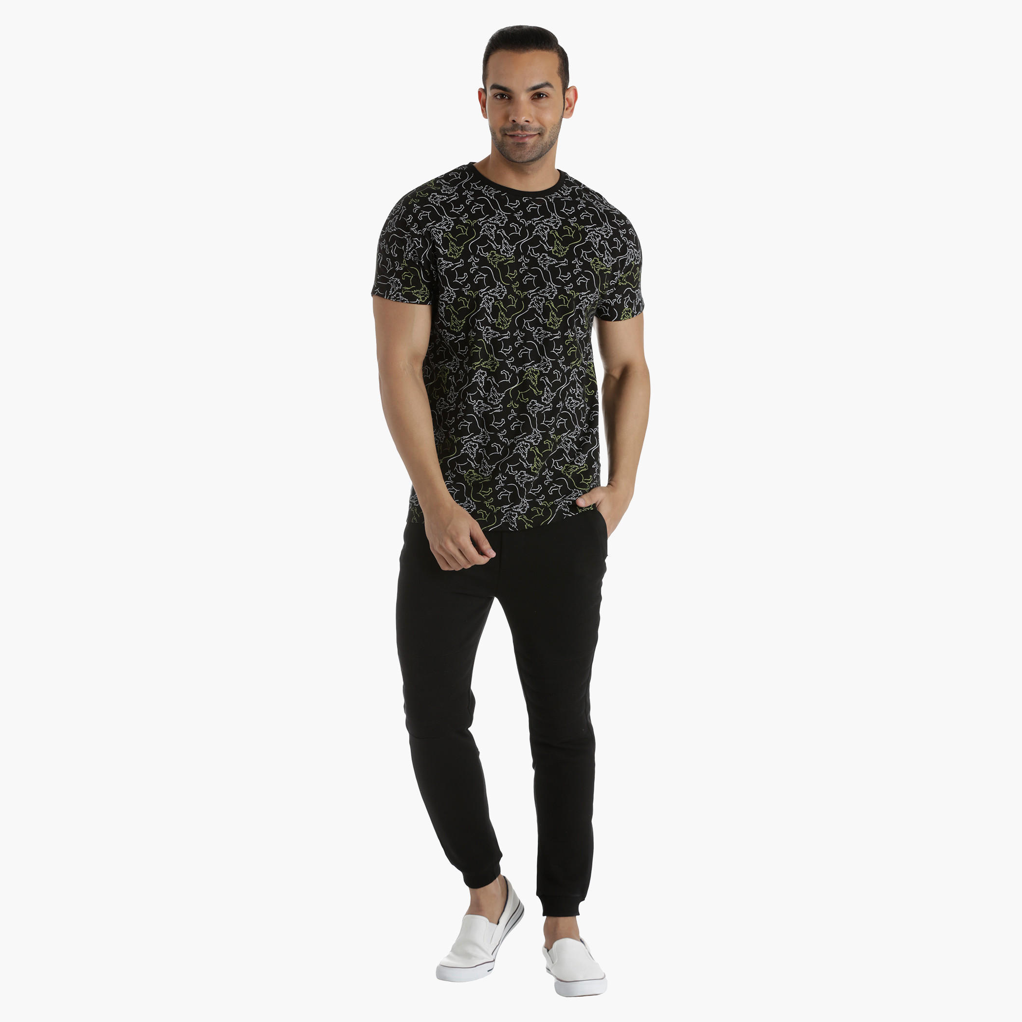 Crew Neck Cotton T-Shirt with All Over Print in Regular Fit-men-clothing-tshirtsandpolos-tshirts-image-5