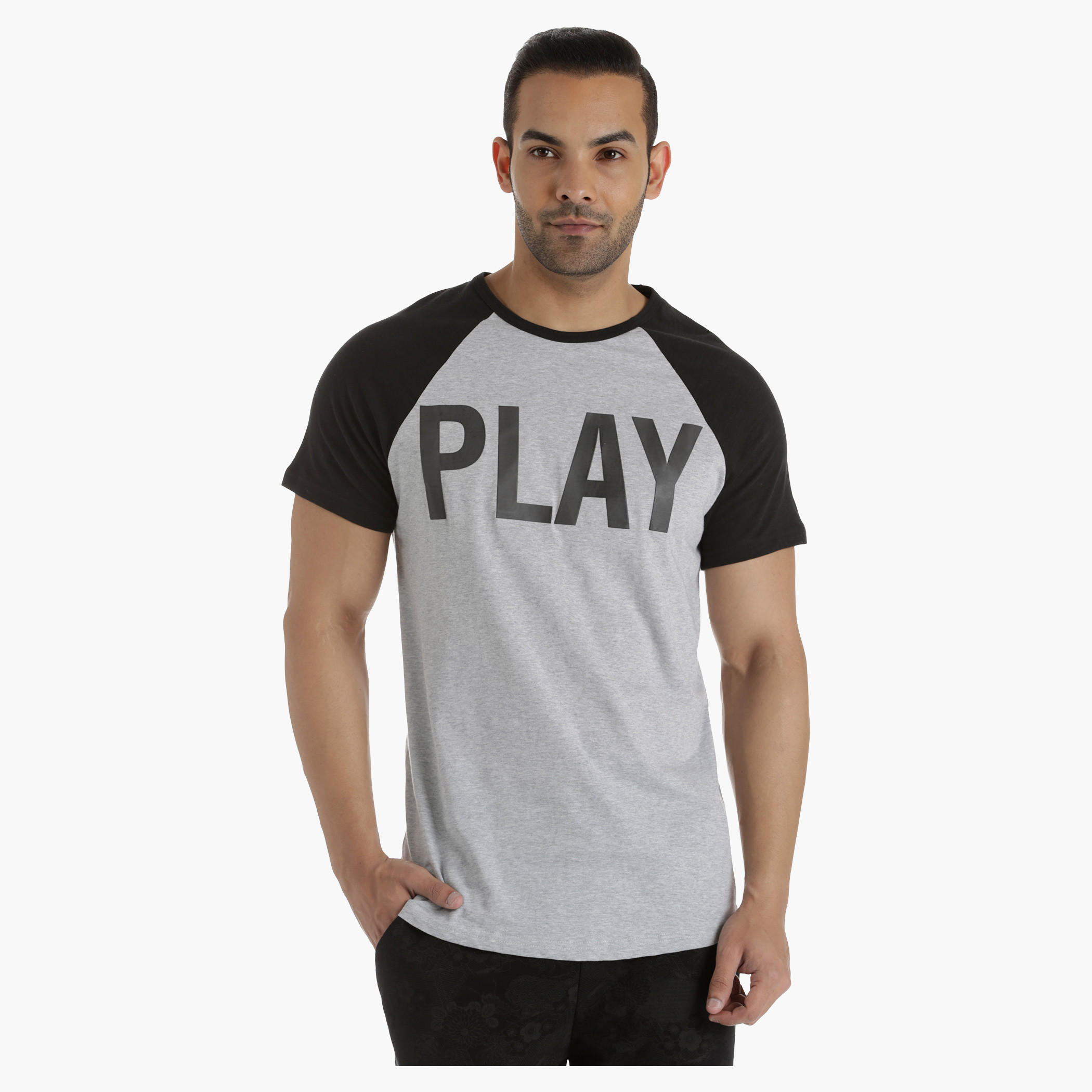 Cotton Printed T-Shirt with Contrast Raglan Sleeves in Regular Fit-men-clothing-tshirtsandpolos-tshirts-image-1