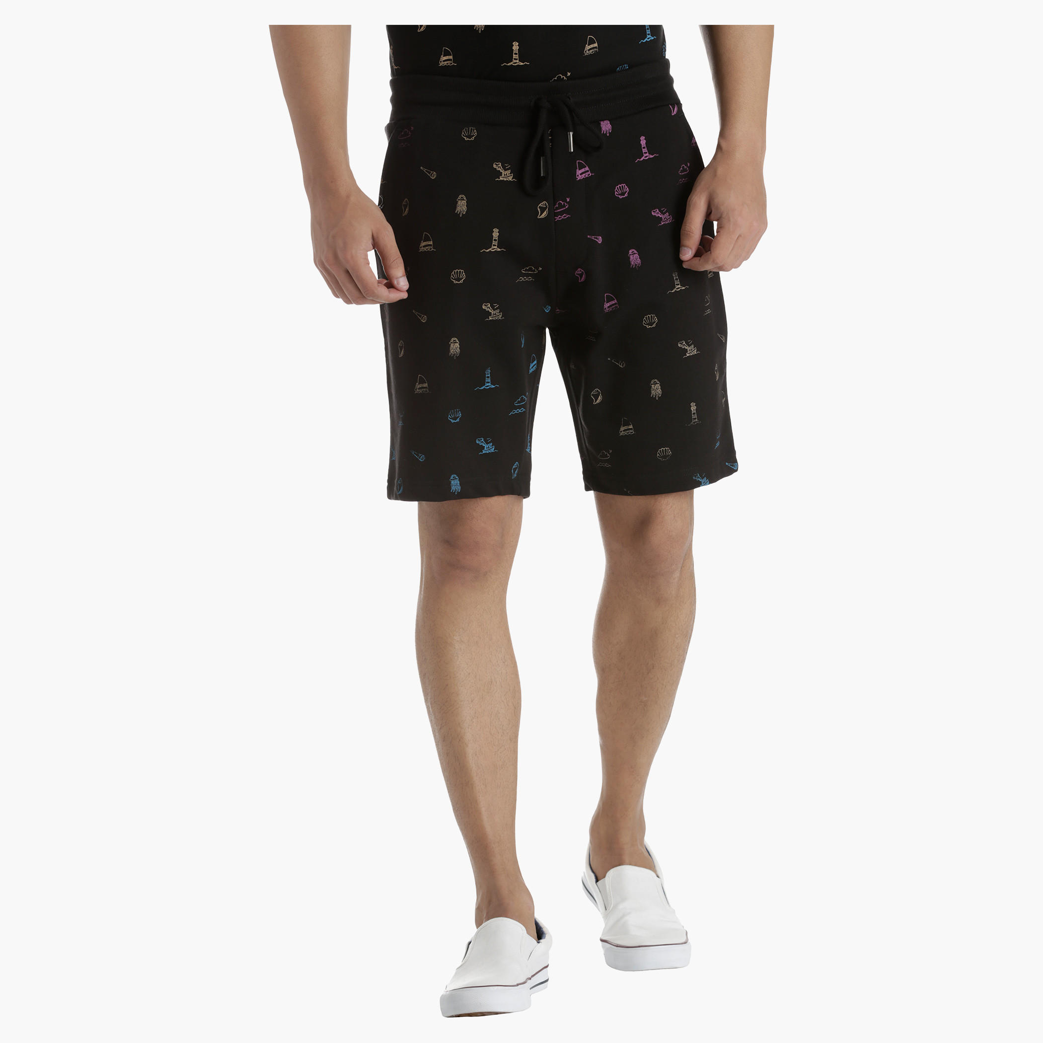 Knit Cotton Shorts with All Over Print in Regular Fit-men-clothing-bottoms-shorts-image-1