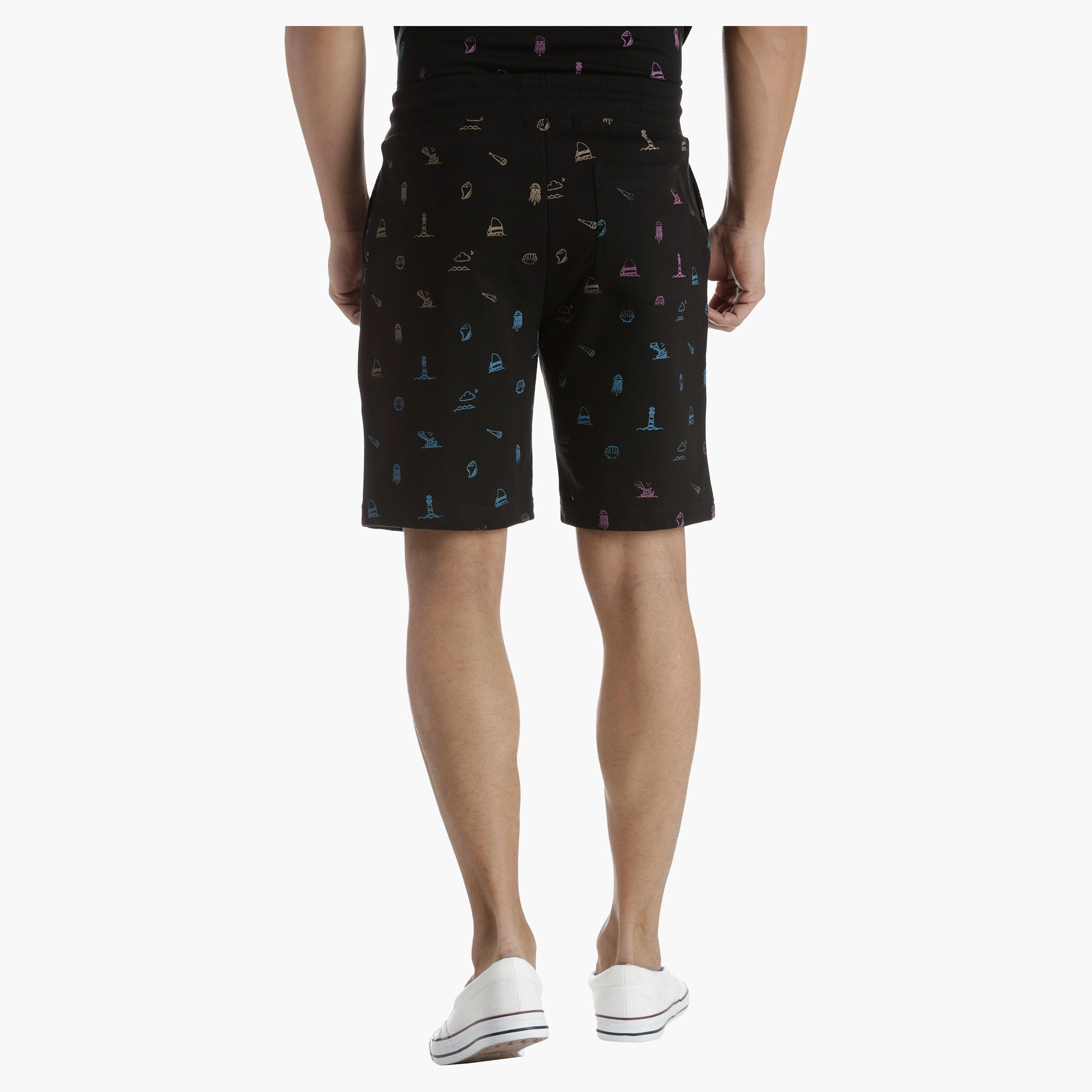 Knit Cotton Shorts with All Over Print in Regular Fit-men-clothing-bottoms-shorts-image-2