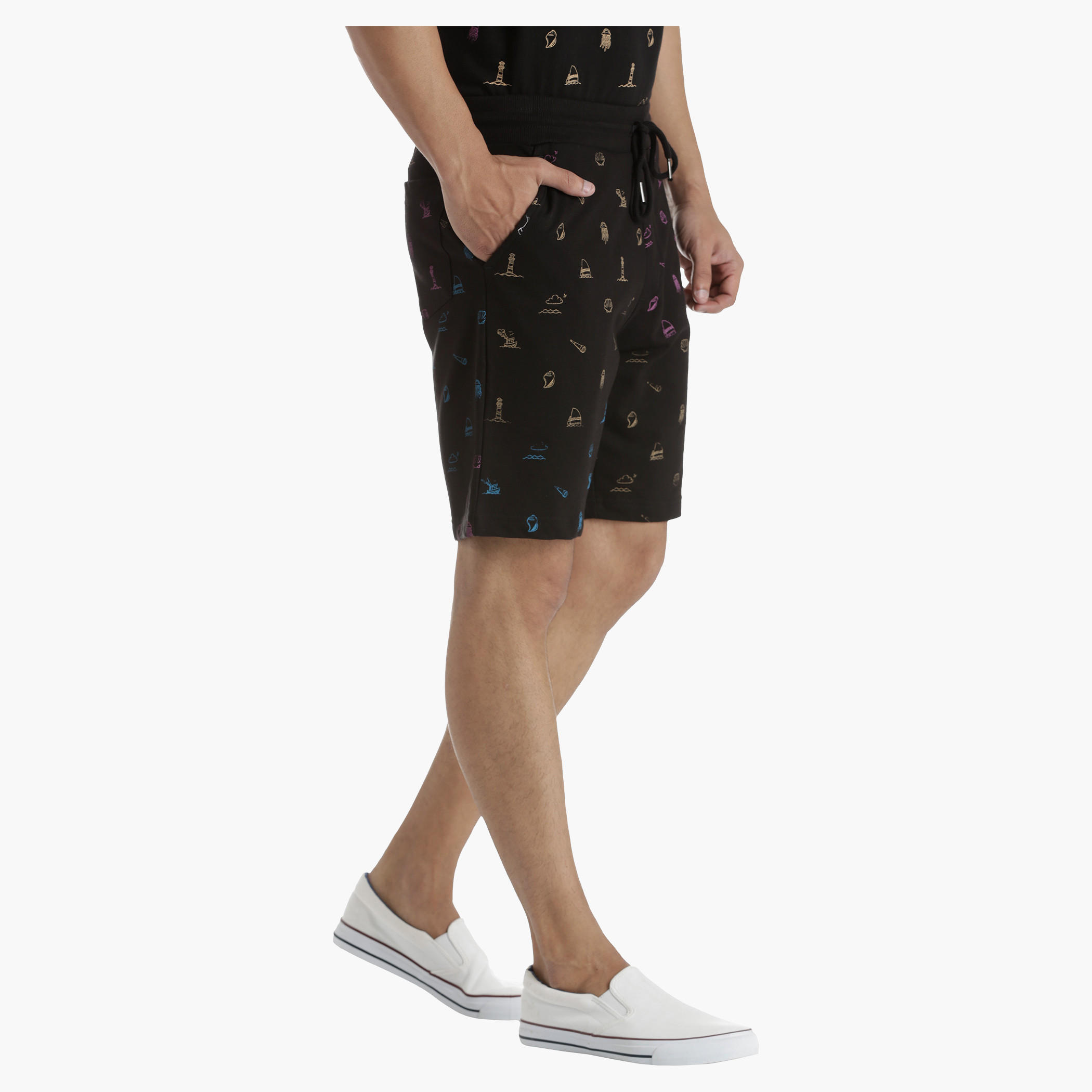 Knit Cotton Shorts with All Over Print in Regular Fit-men-clothing-bottoms-shorts-image-3