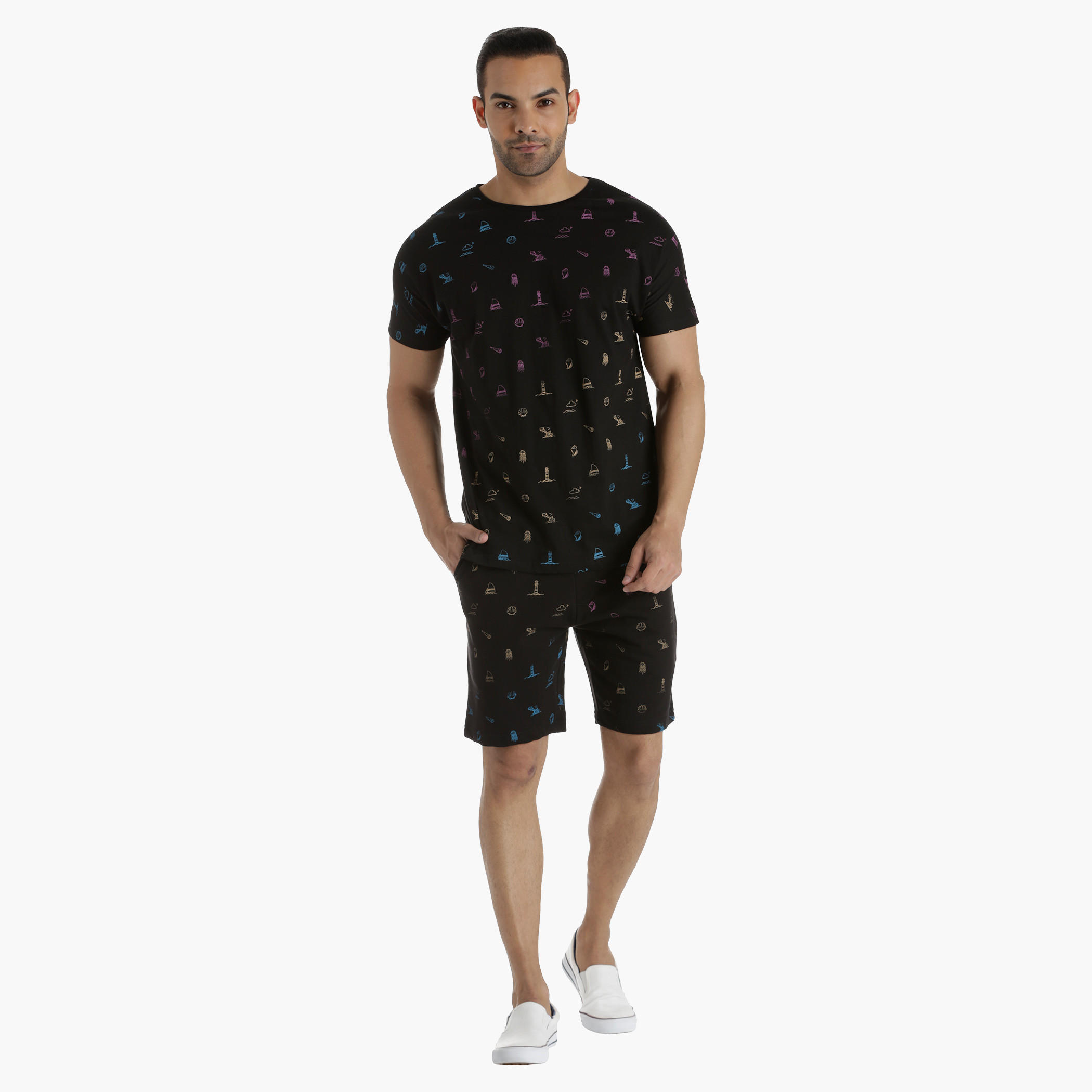 Knit Cotton Shorts with All Over Print in Regular Fit-men-clothing-bottoms-shorts-image-5