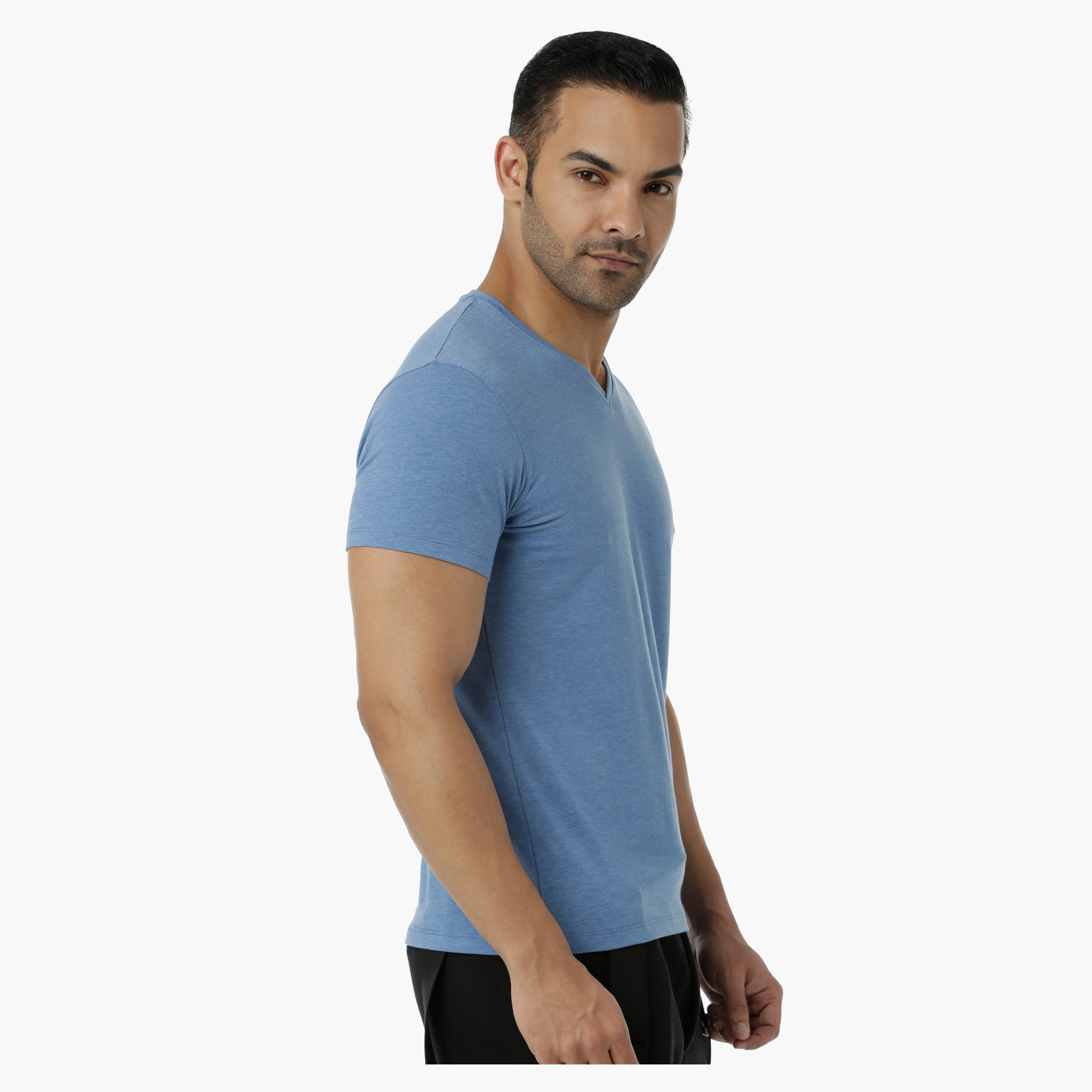 Basic T-Shirt with V-Neck and Short Sleeves in Muscle Fit-men-clothing-tshirtsandpolos-tshirts-image-3