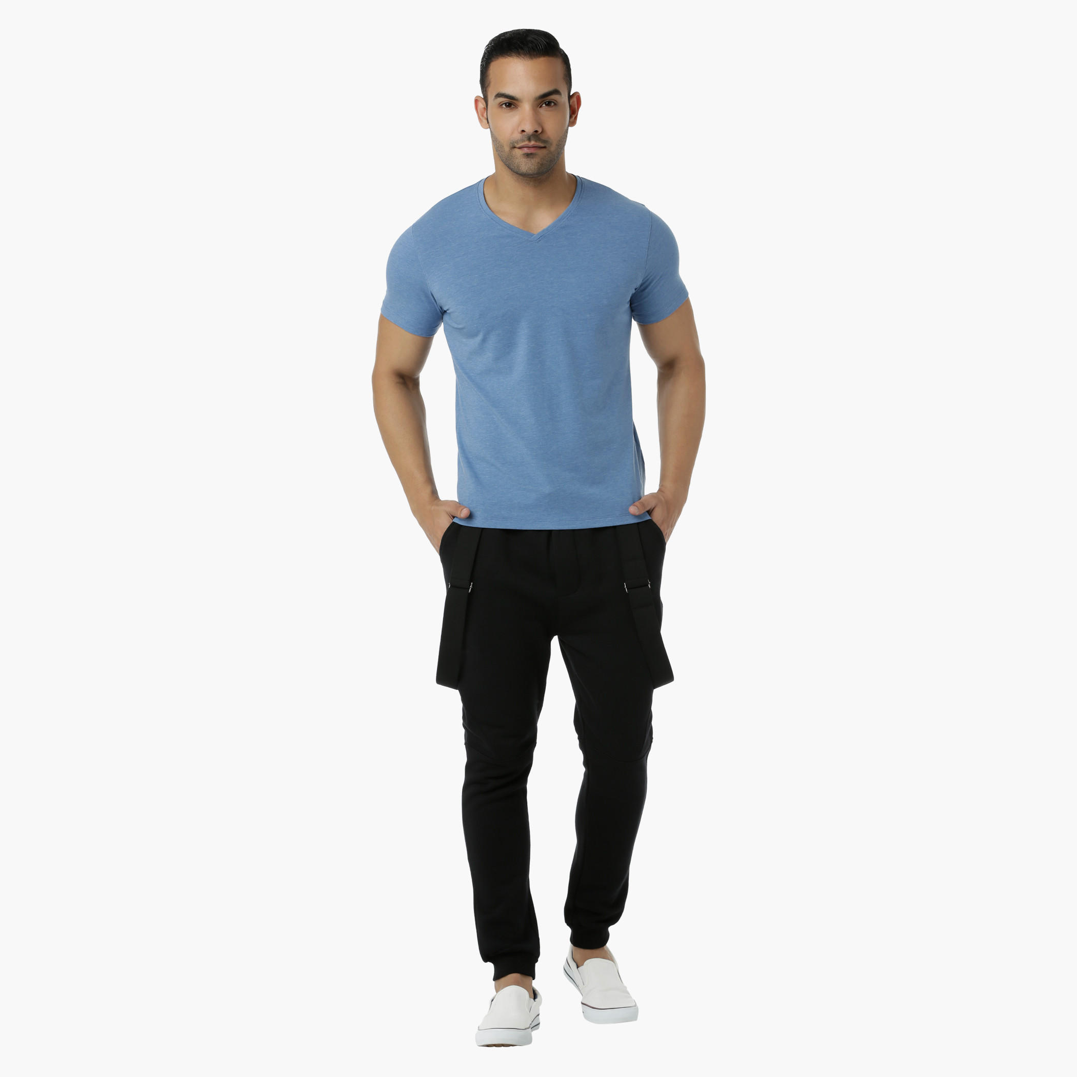 Basic T-Shirt with V-Neck and Short Sleeves in Muscle Fit-men-clothing-tshirtsandpolos-tshirts-image-5