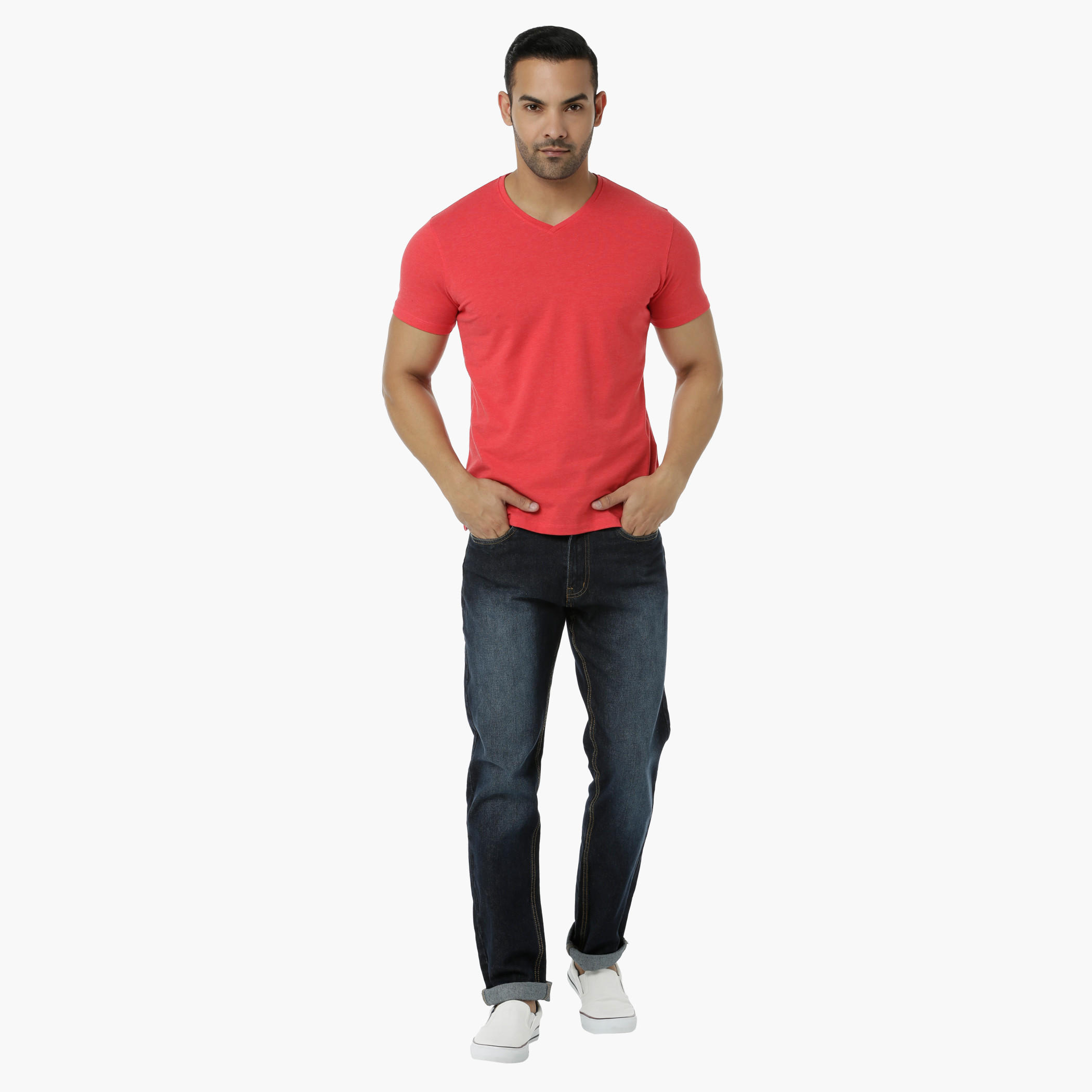 Basic T-Shirt with V-Neck and Short Sleeves in Muscle Fit-men-clothing-tshirtsandpolos-tshirts-image-1