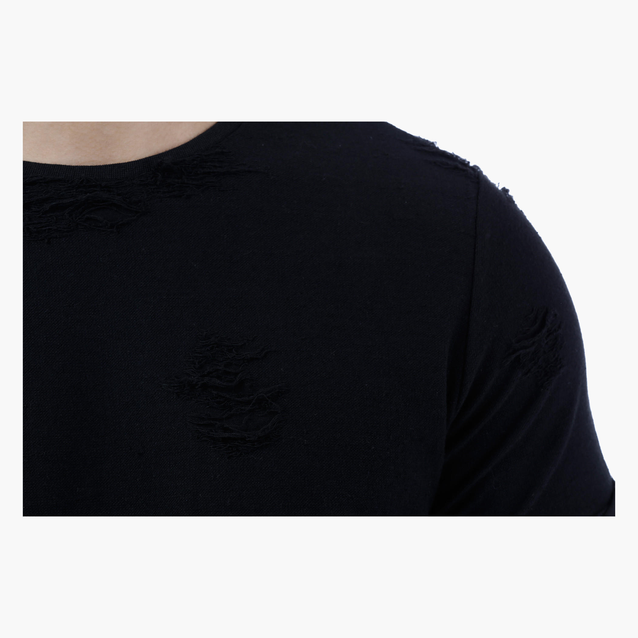Crew Neck Cotton T-Shirt wit Torn Effect and Back Print-men-clothing-tshirtsandpolos-tshirts-image-4